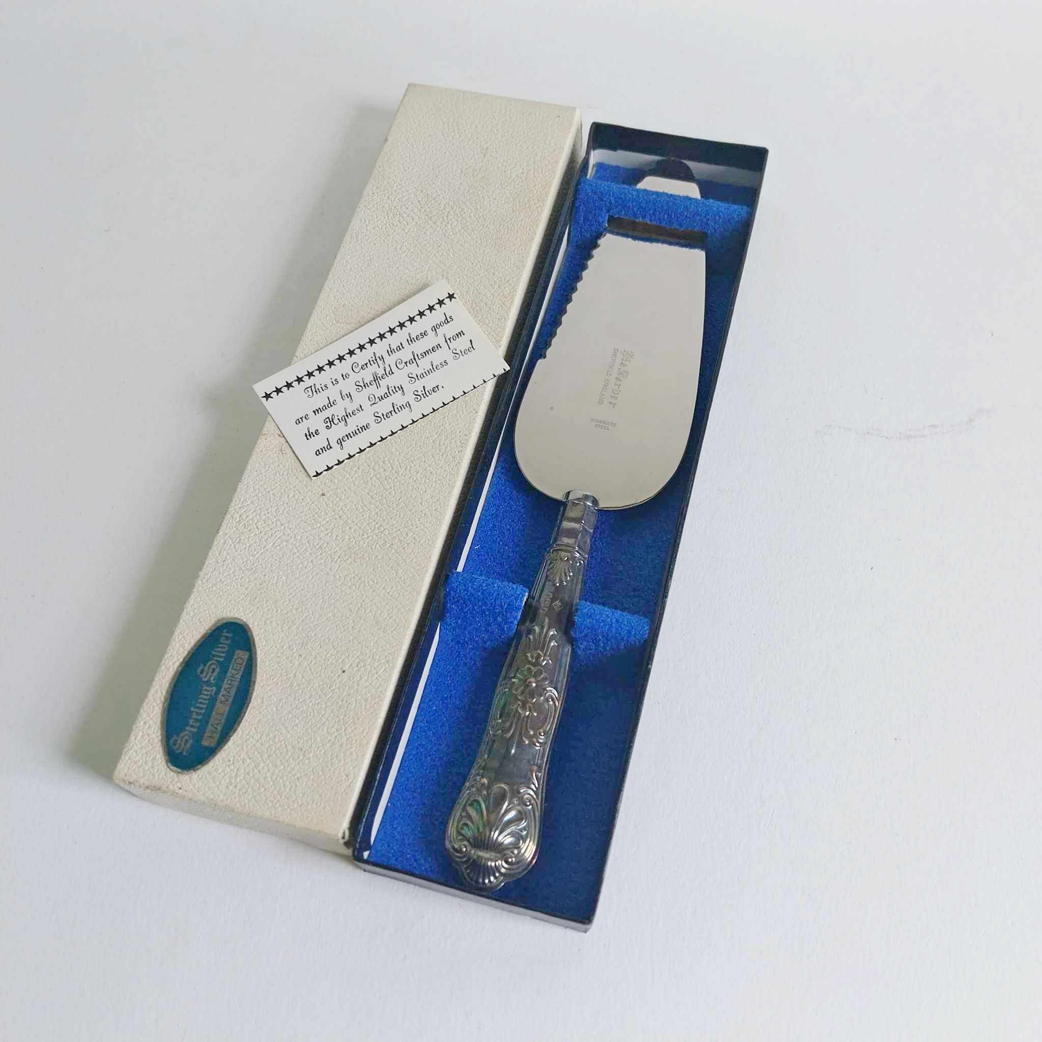 Vintage stainless steel and silver cake spatula Sheffield England with certificate
