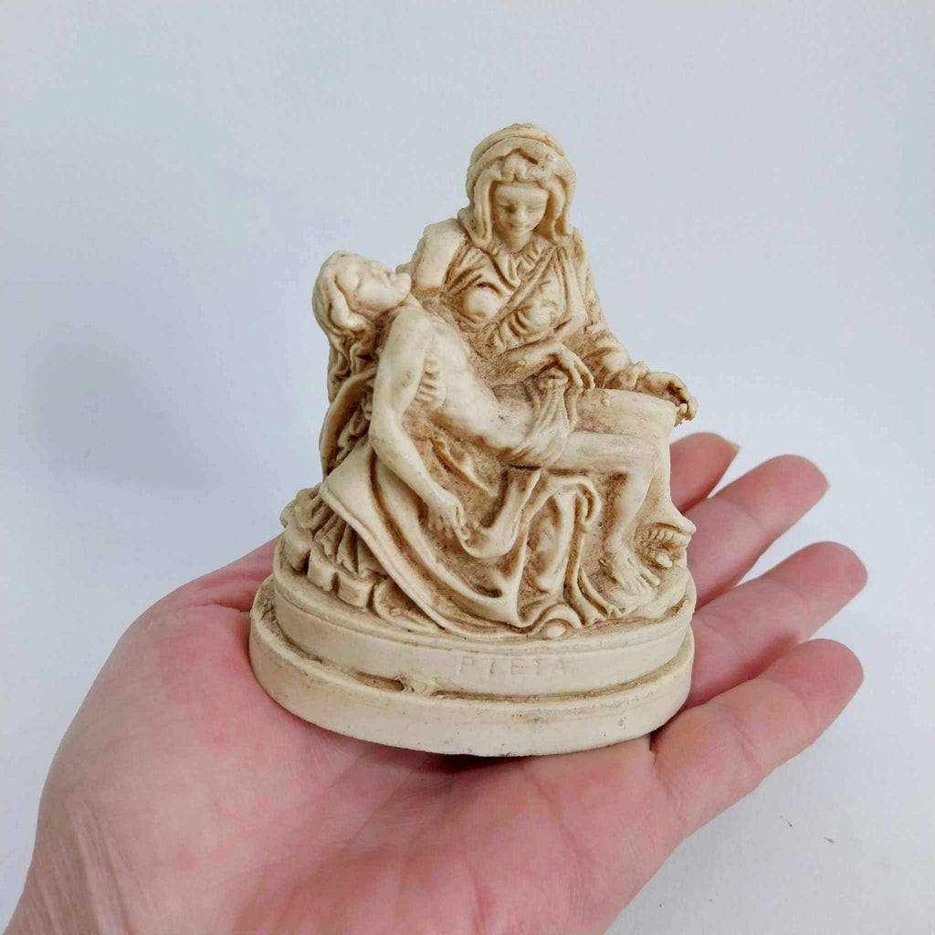 Miniature Italian Sculpture — Michelangelo's Pietà Replica, Resin Figurine