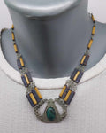 Unique antique necklace with green malachite