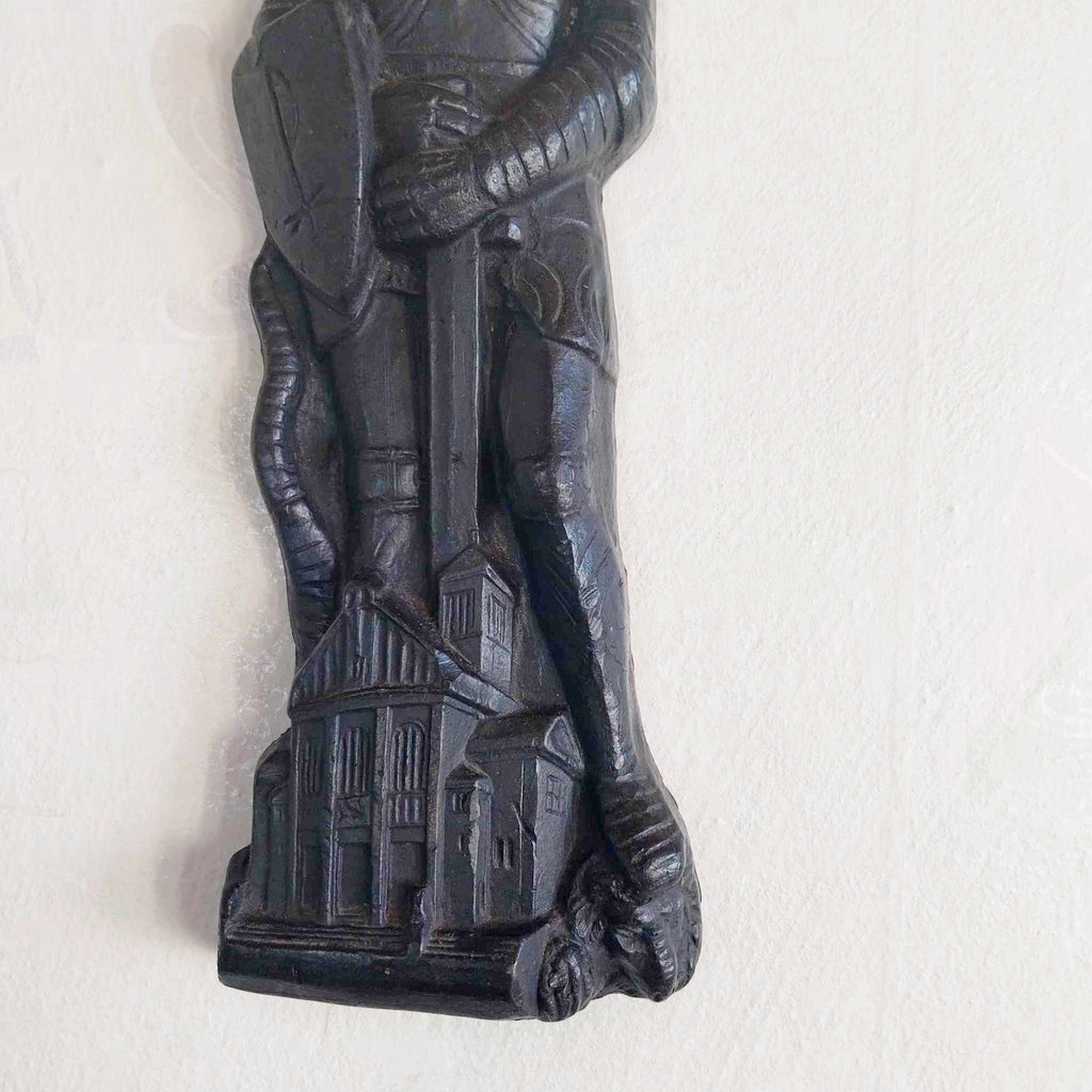 Rare Vintage Paraffin Wall Figurine — Saint Knight with Cathedral
