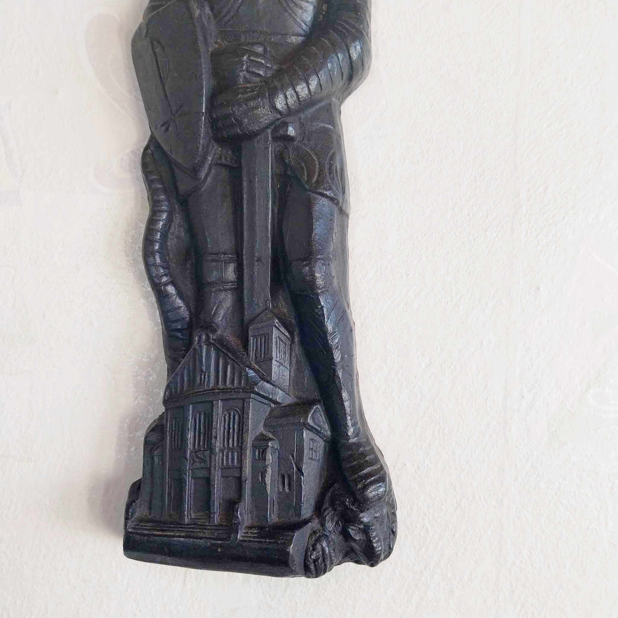 Rare Vintage Paraffin Wall Figurine — Saint Knight with Cathedral