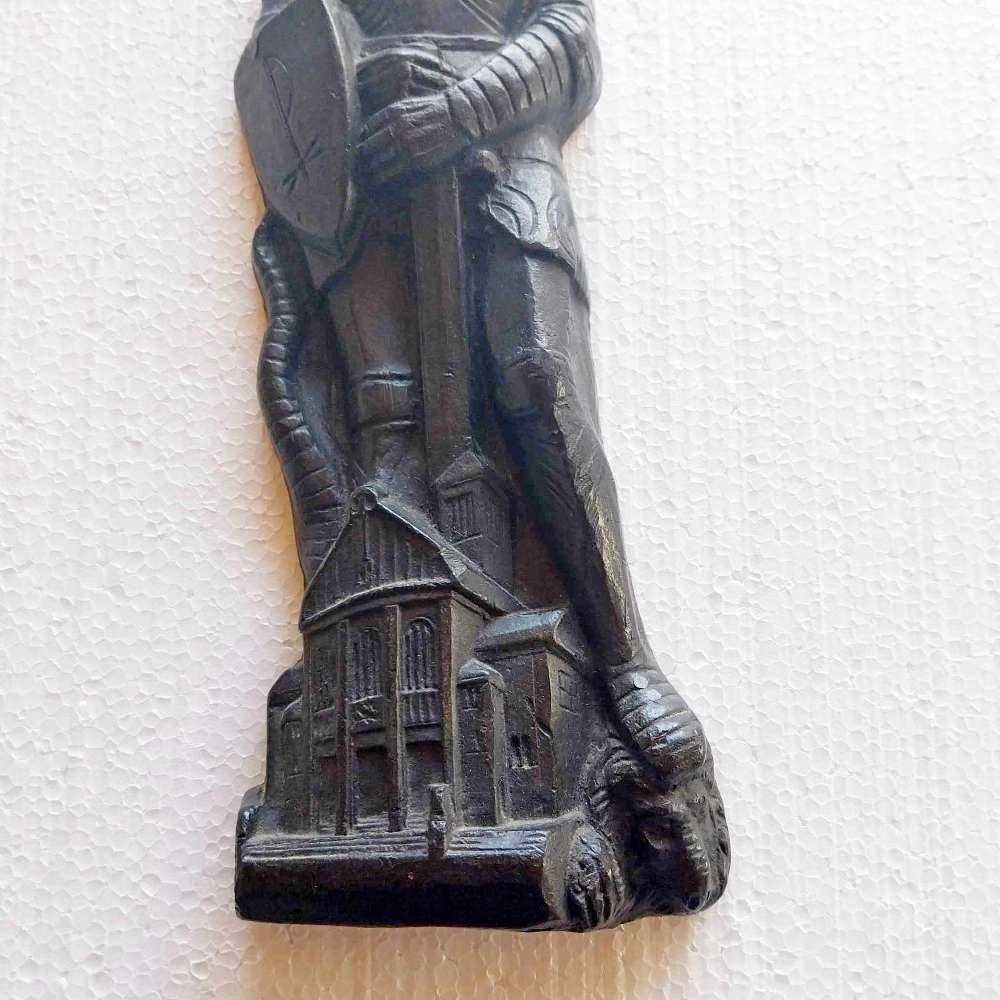 Rare Vintage Paraffin Wall Figurine — Saint Knight with Cathedral