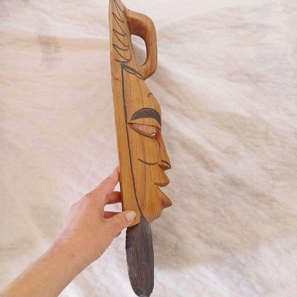 Vintage wooden African mask, hand carved wall hanging mask