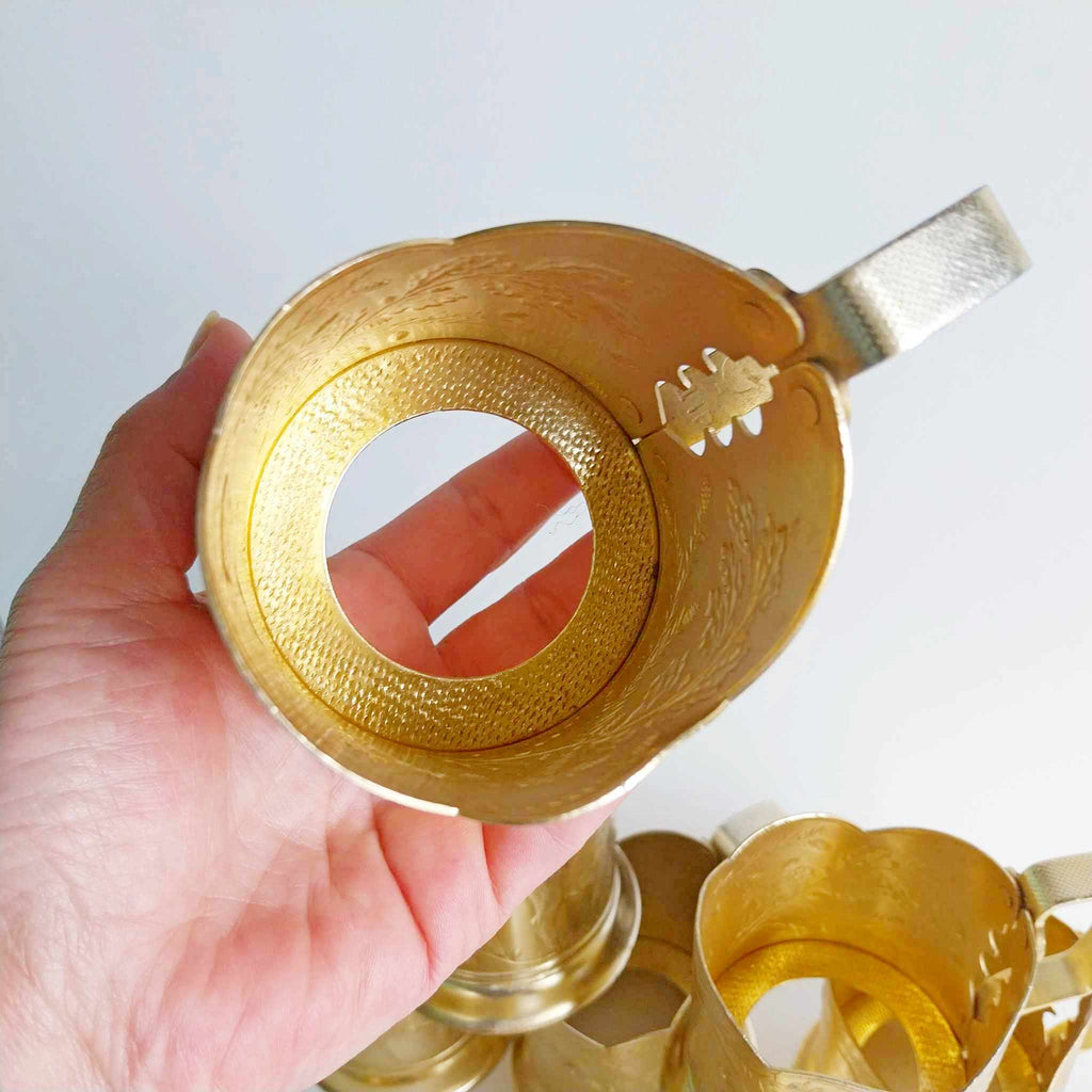 Vintage Soviet Podstakannik Tea Glass Holders — Set of 9, Aluminium