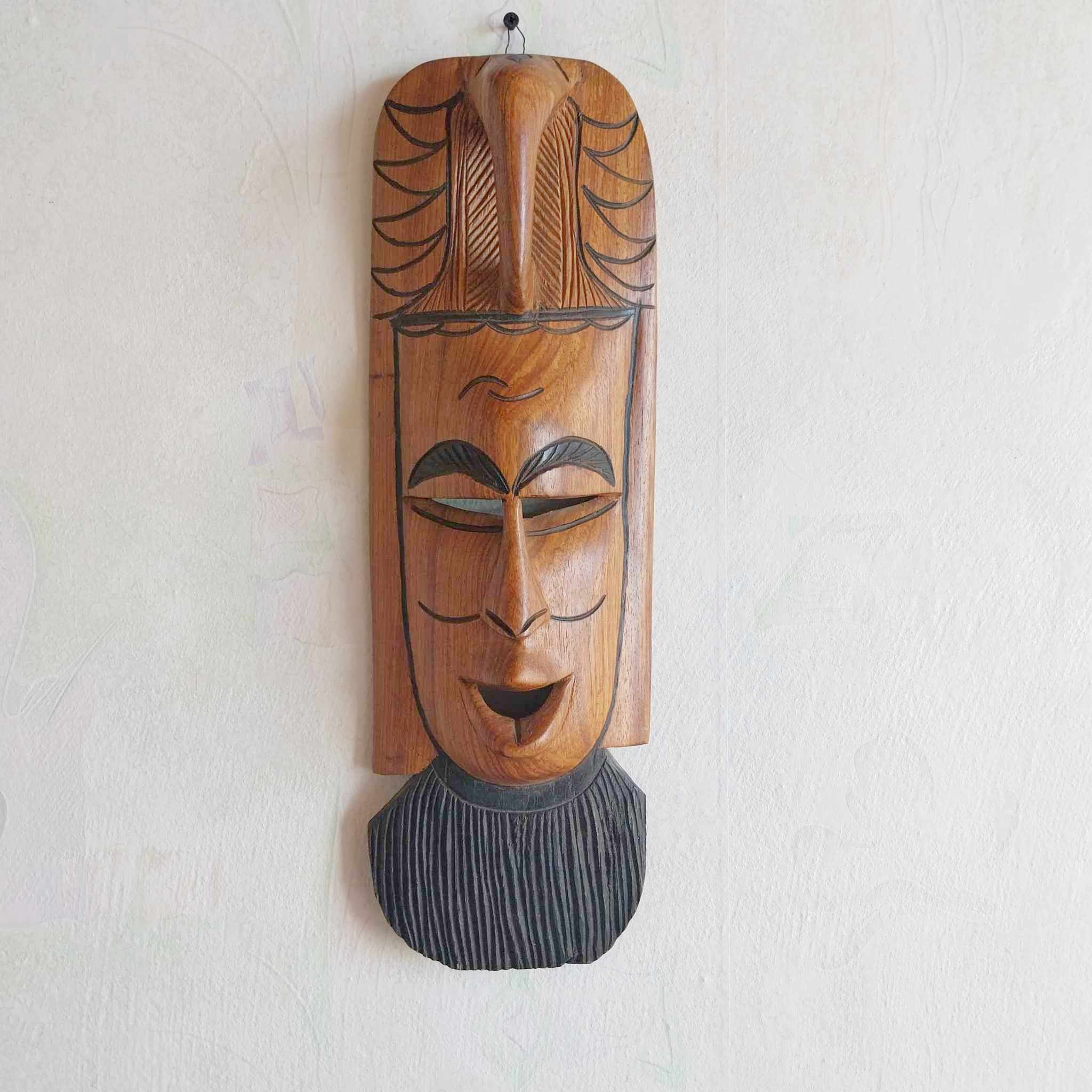 Vintage wooden African mask, hand carved wall hanging mask