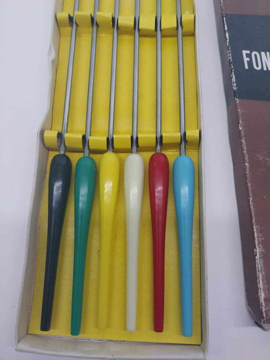 Vintage Stainless Steel Fondue Forks — Set of 6, Original Box