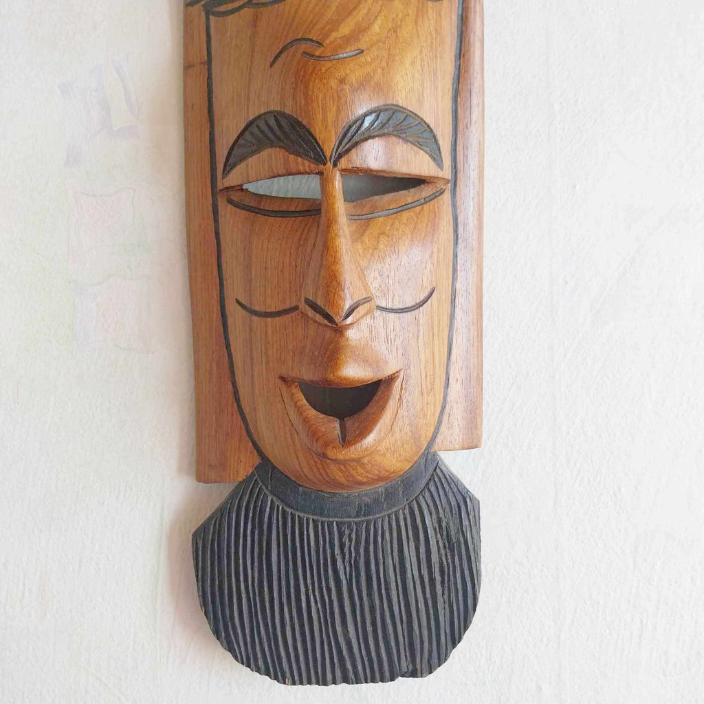 Vintage wooden African mask, hand carved wall hanging mask