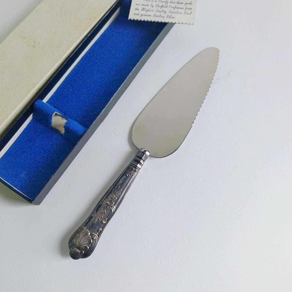 Vintage stainless steel and silver cake spatula Sheffield England with certificate
