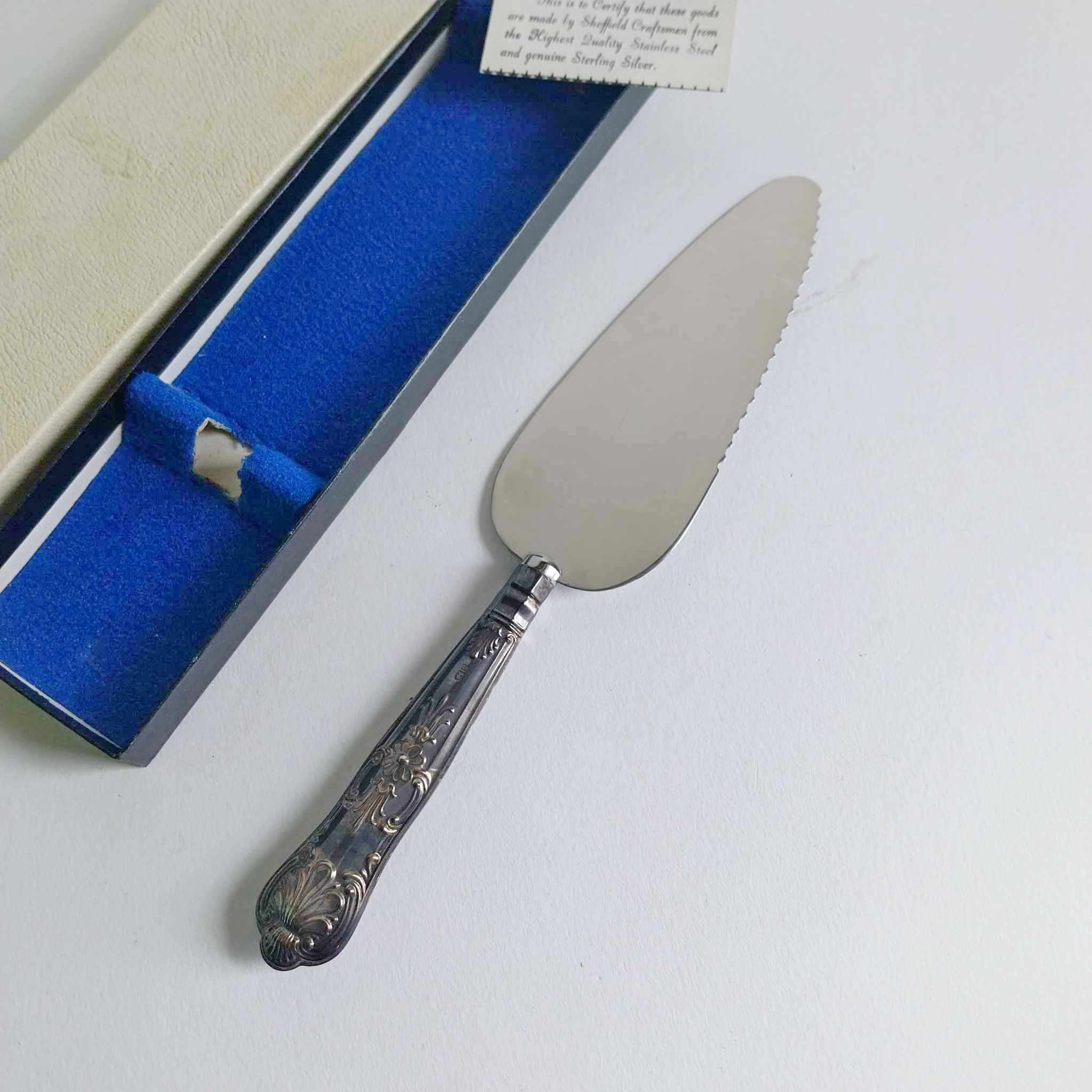 Vintage stainless steel and silver cake spatula Sheffield England with certificate
