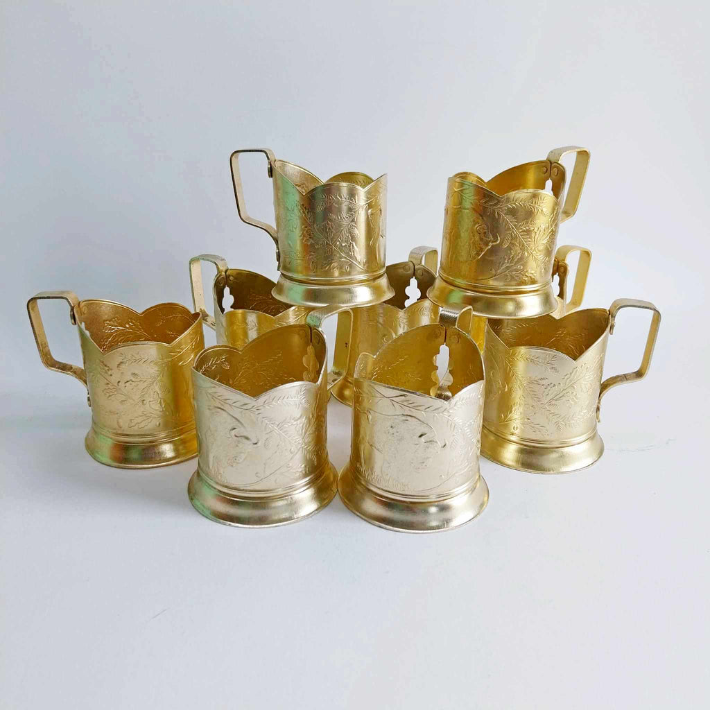 Vintage Soviet Podstakannik Tea Glass Holders — Set of 9, Aluminium