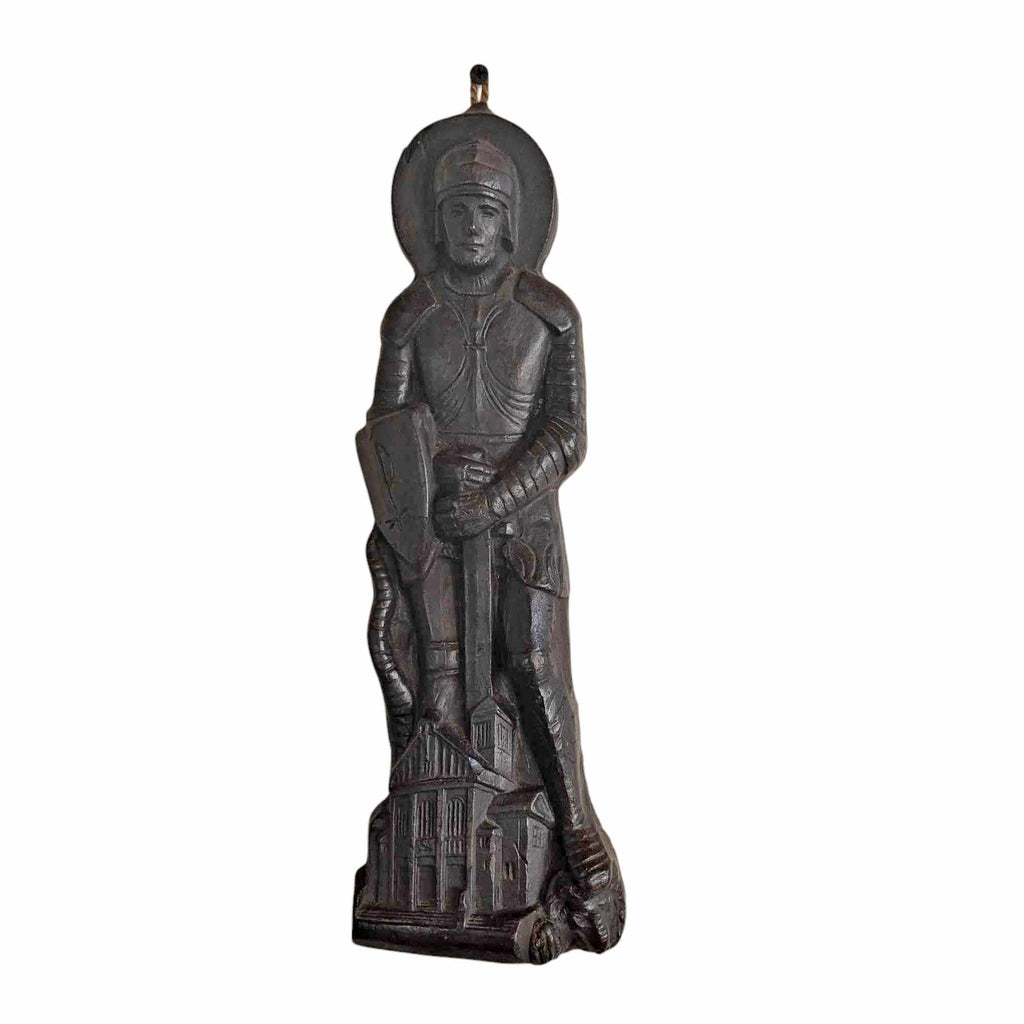 Rare Vintage Paraffin Wall Figurine — Saint Knight with Cathedral