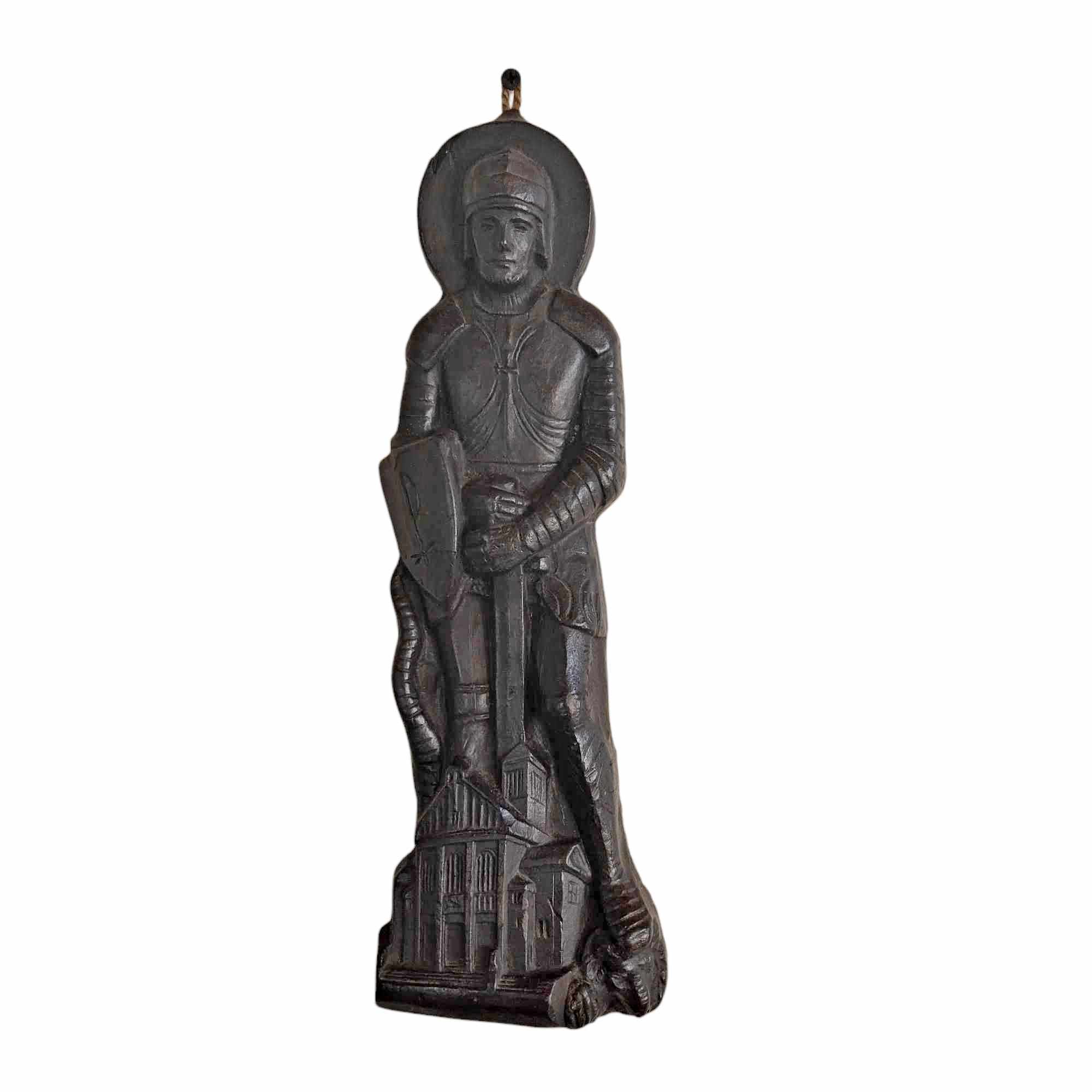 Rare Vintage Paraffin Wall Figurine — Saint Knight with Cathedral