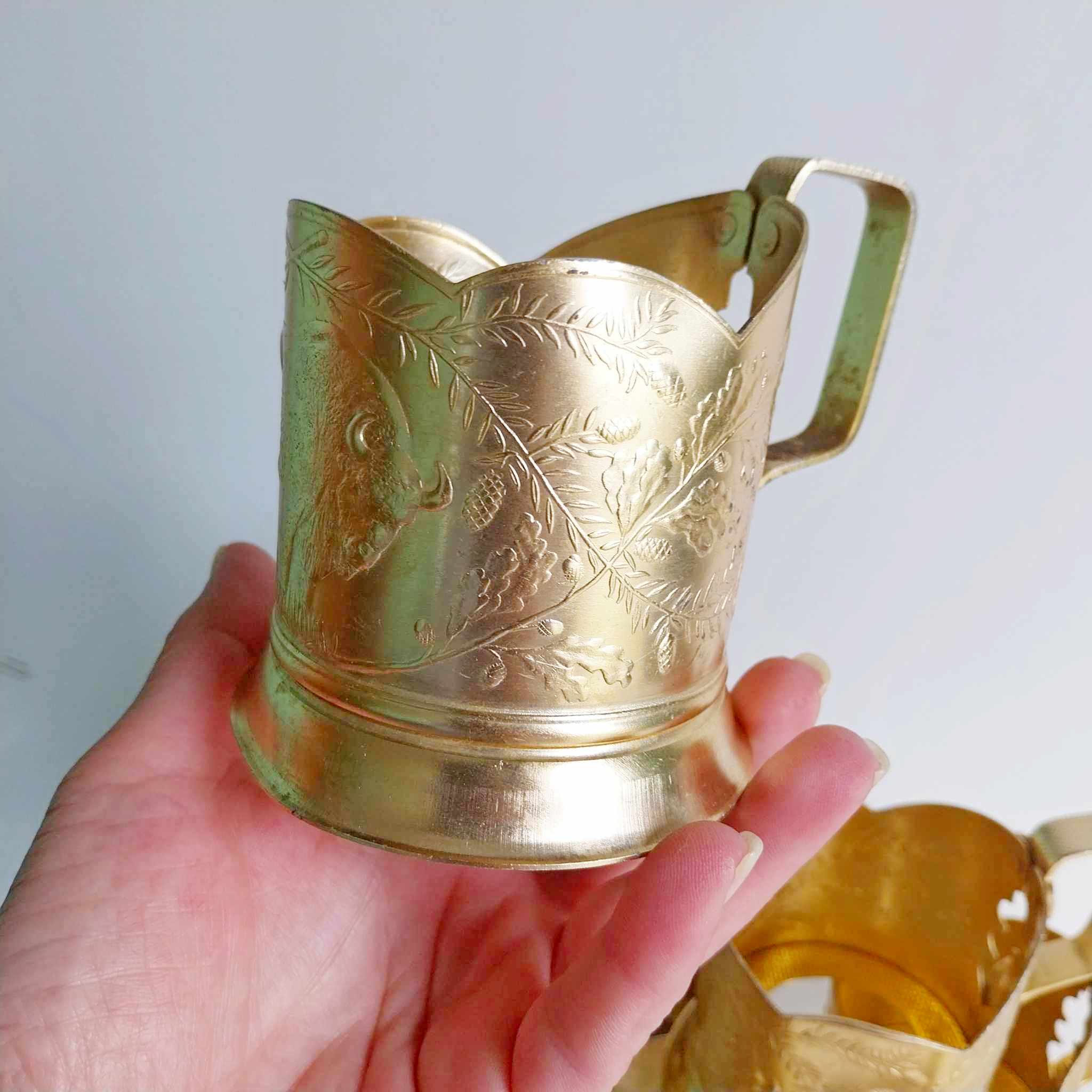 Vintage Soviet Podstakannik Tea Glass Holders — Set of 9, Aluminium
