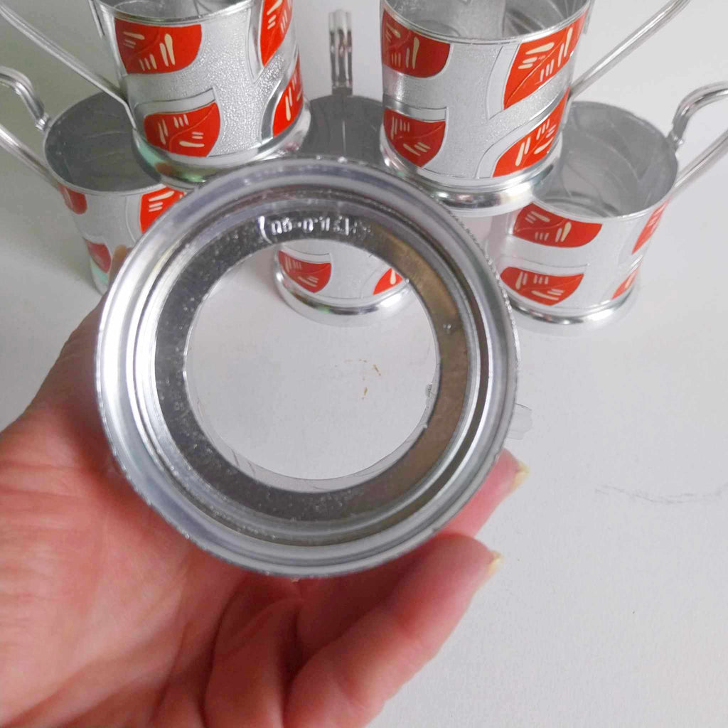 Vintage Soviet Podstakannik Tea Glass Holders — Set of 6, Red & Silver