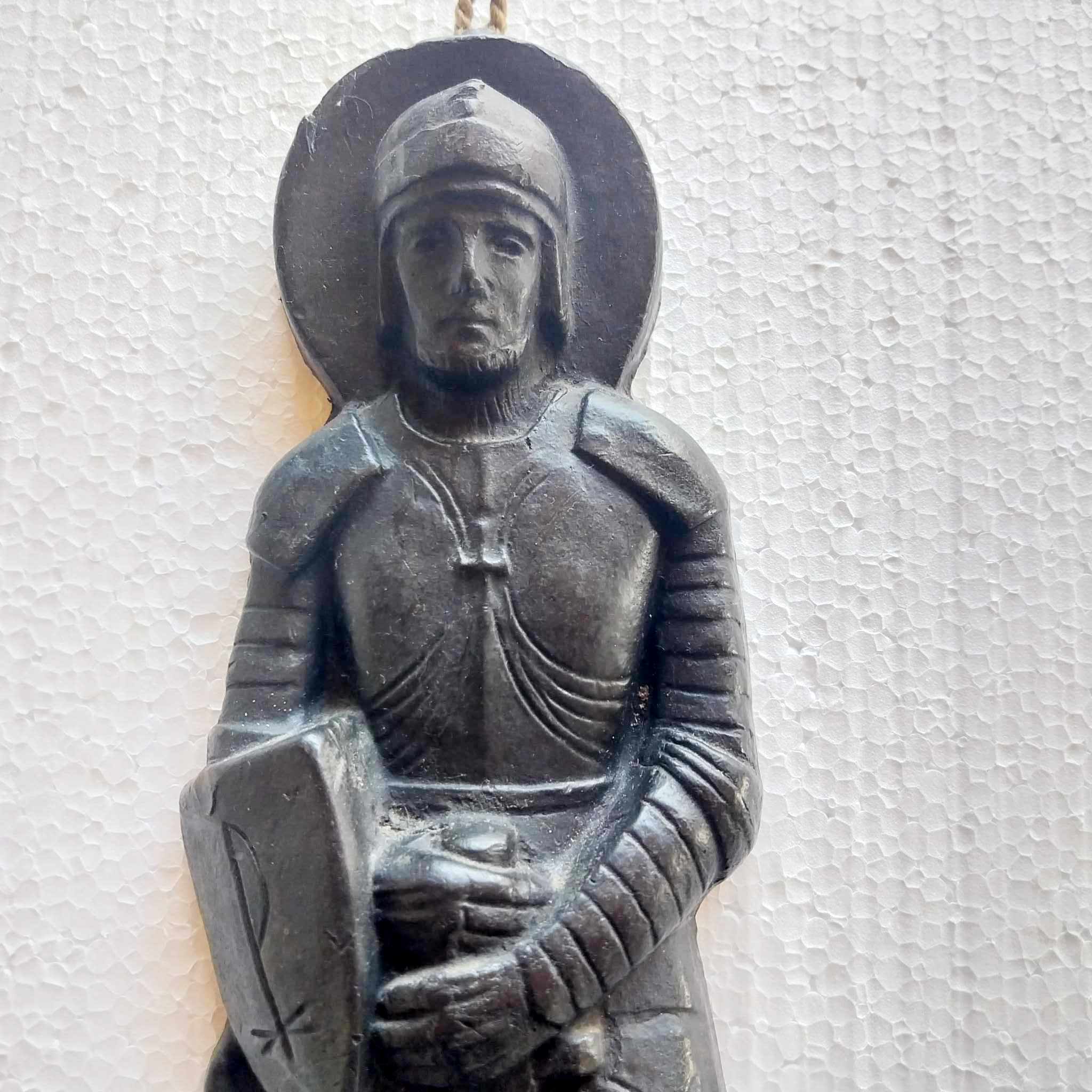 Rare Vintage Paraffin Wall Figurine — Saint Knight with Cathedral