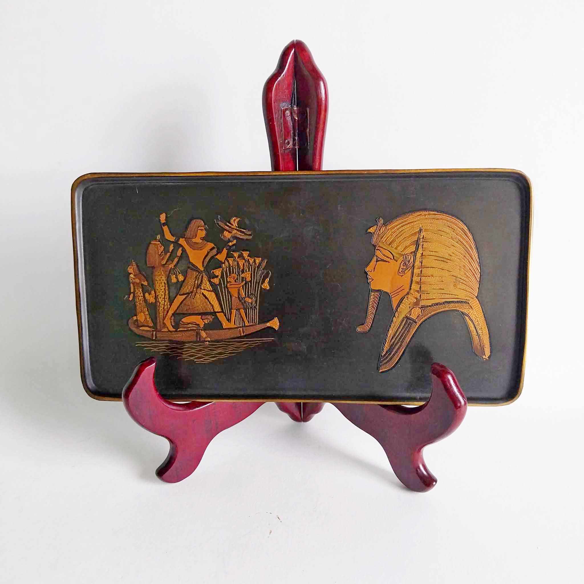 Vintage Egyptian Wall Plaque – Tutankhamun Mask & Pharaoh on the Nile, Black & Gold