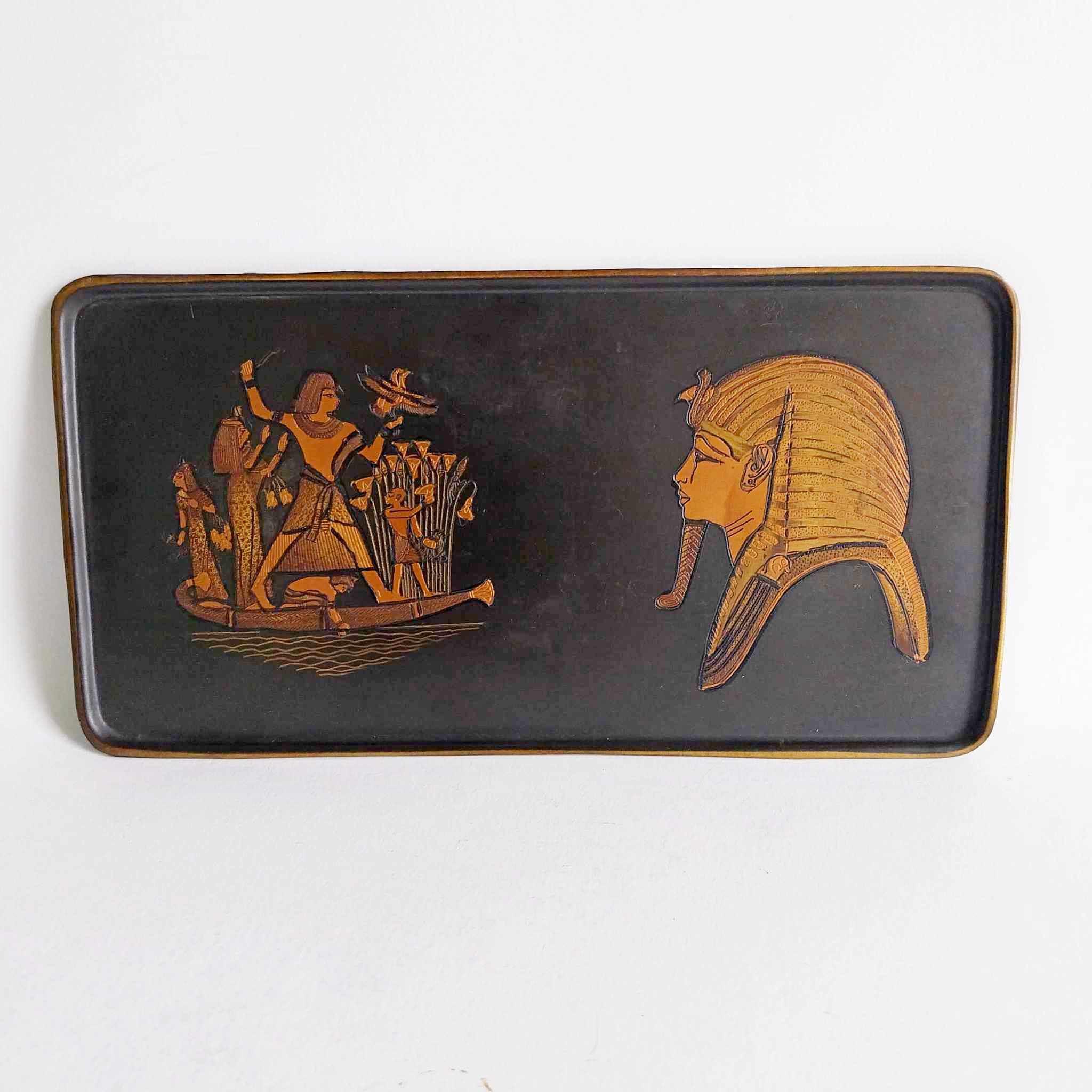 Vintage Egyptian Wall Plaque – Tutankhamun Mask & Pharaoh on the Nile, Black & Gold