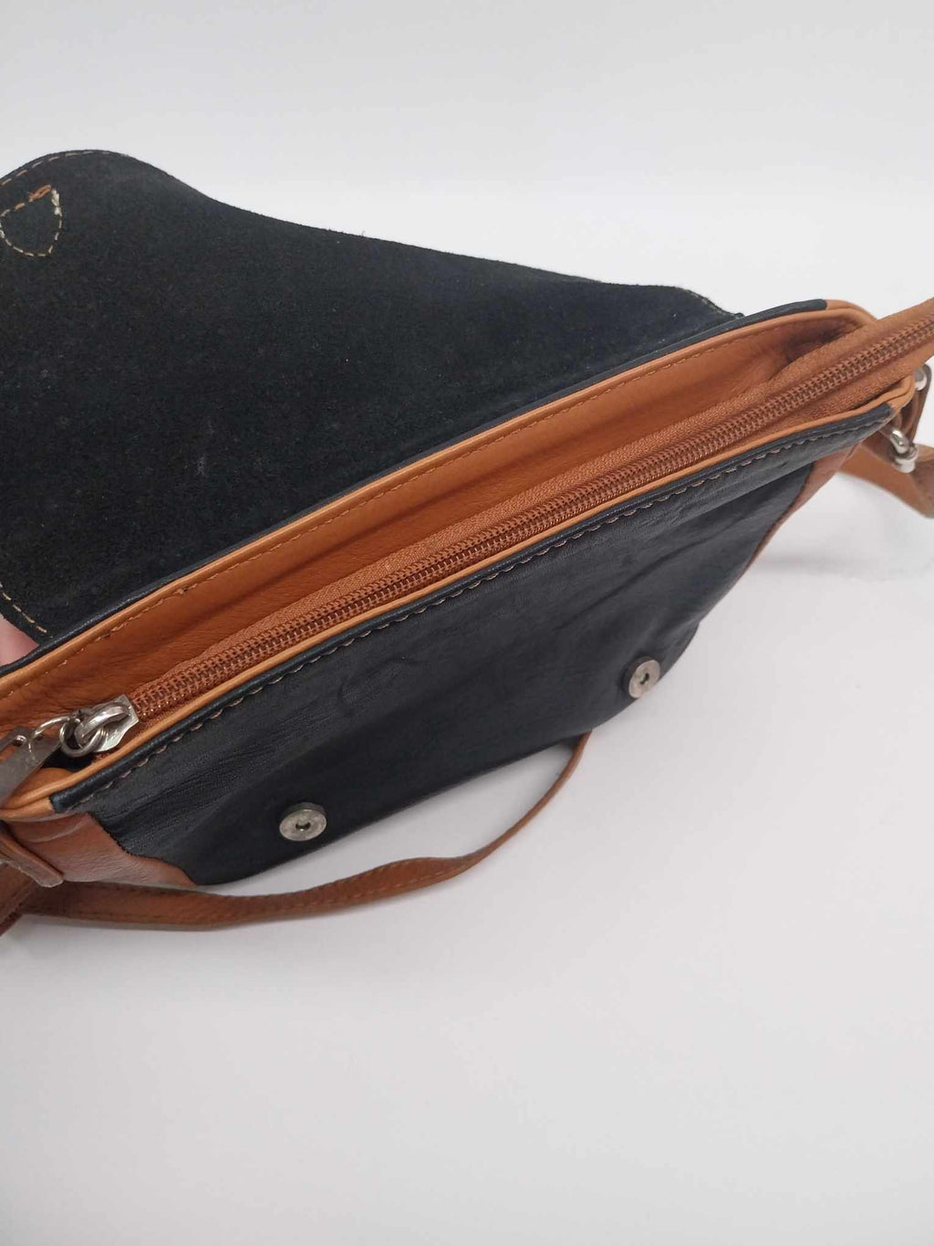 Italian Vintage Two-Tone Leather Satchel Crossbody Bag – Black Brown Handbag