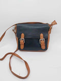 Italian Vintage Two-Tone Leather Satchel Crossbody Bag – Black Brown Handbag