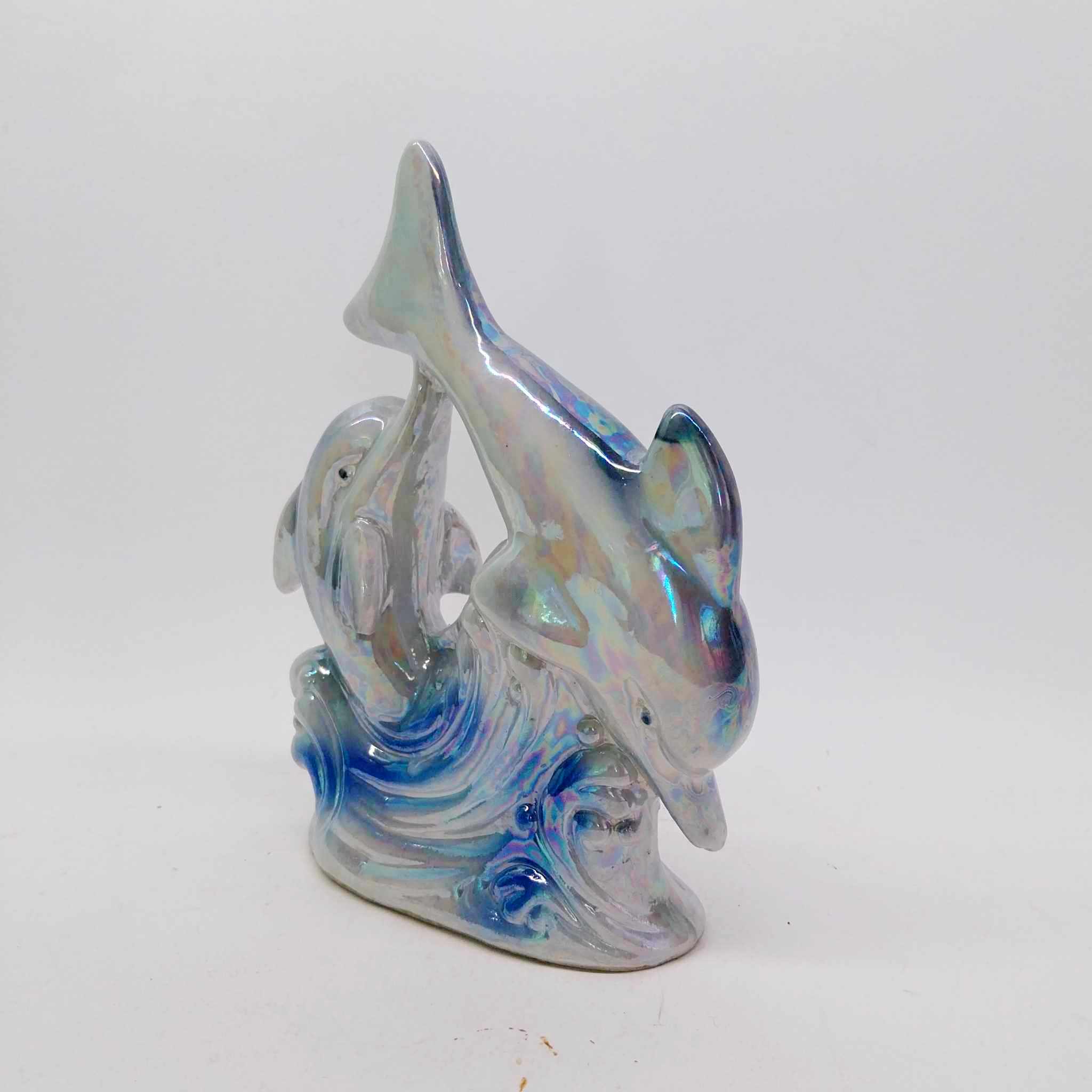 80s Vintage porcelain dolphin figurine with gloss finish