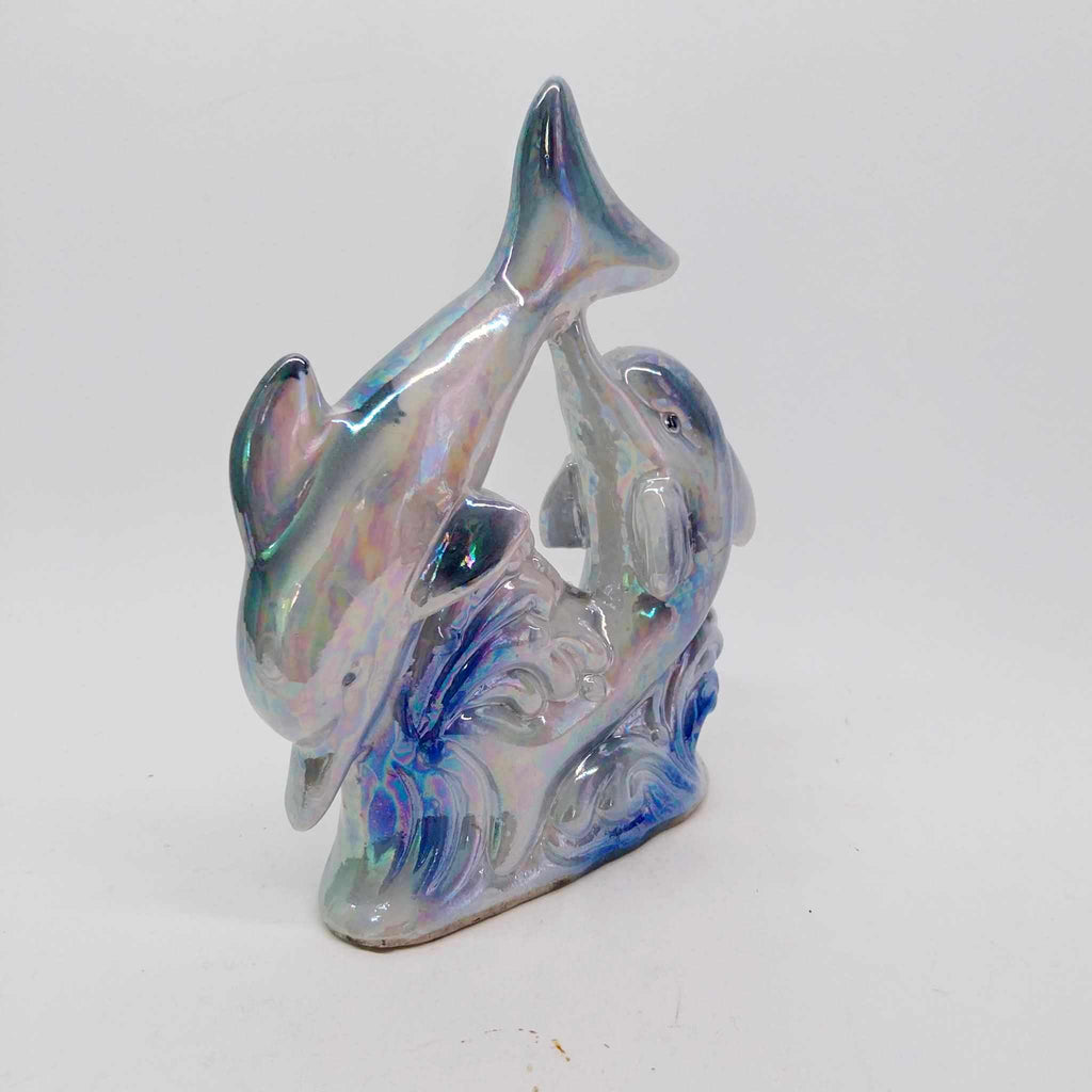 80s Vintage porcelain dolphin figurine with gloss finish
