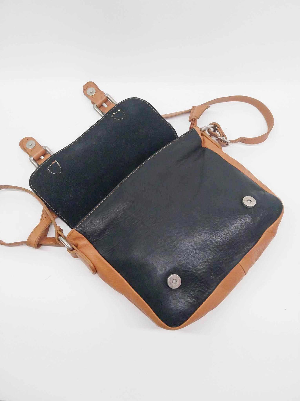 Italian Vintage Two-Tone Leather Satchel Crossbody Bag – Black Brown Handbag