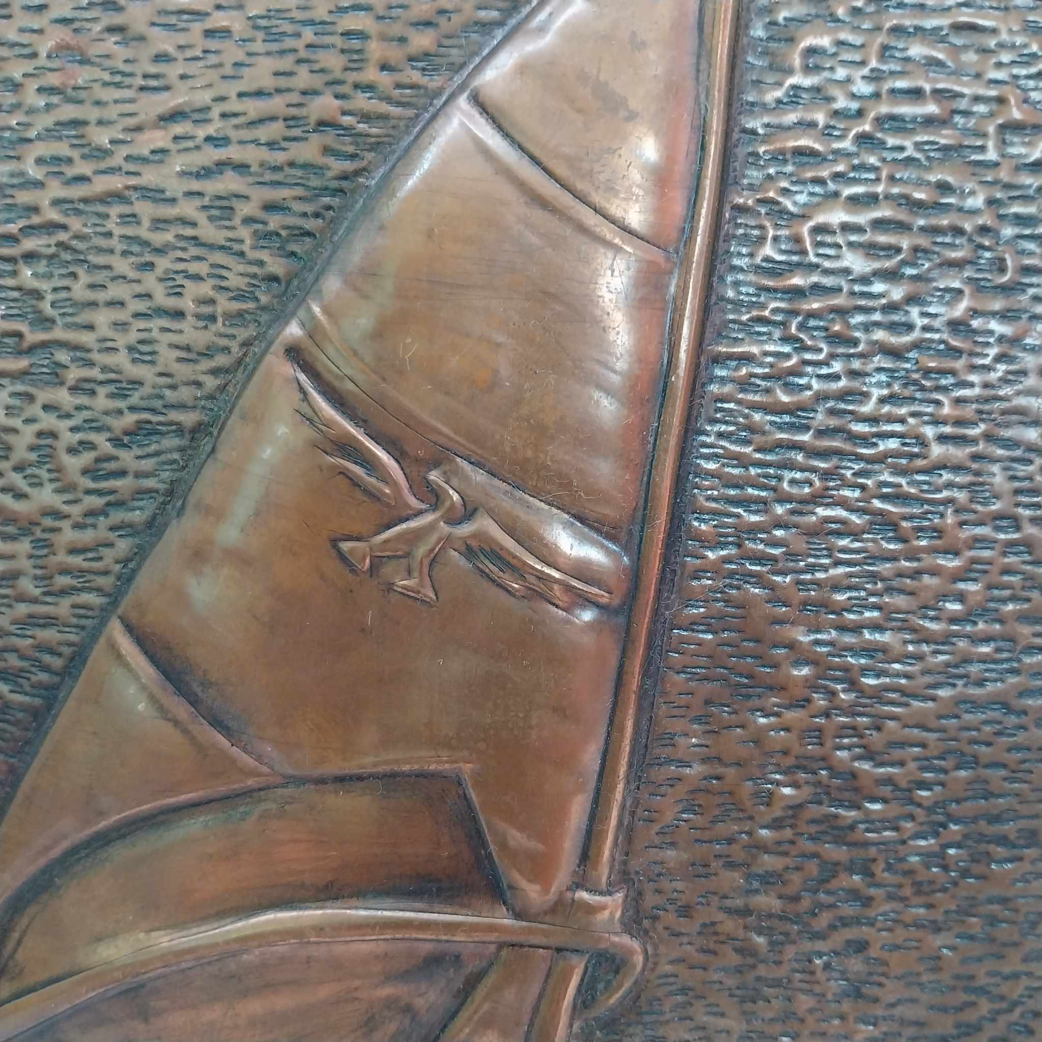 Vintage copper picture "Surfer", Handmade embossed copper decoration