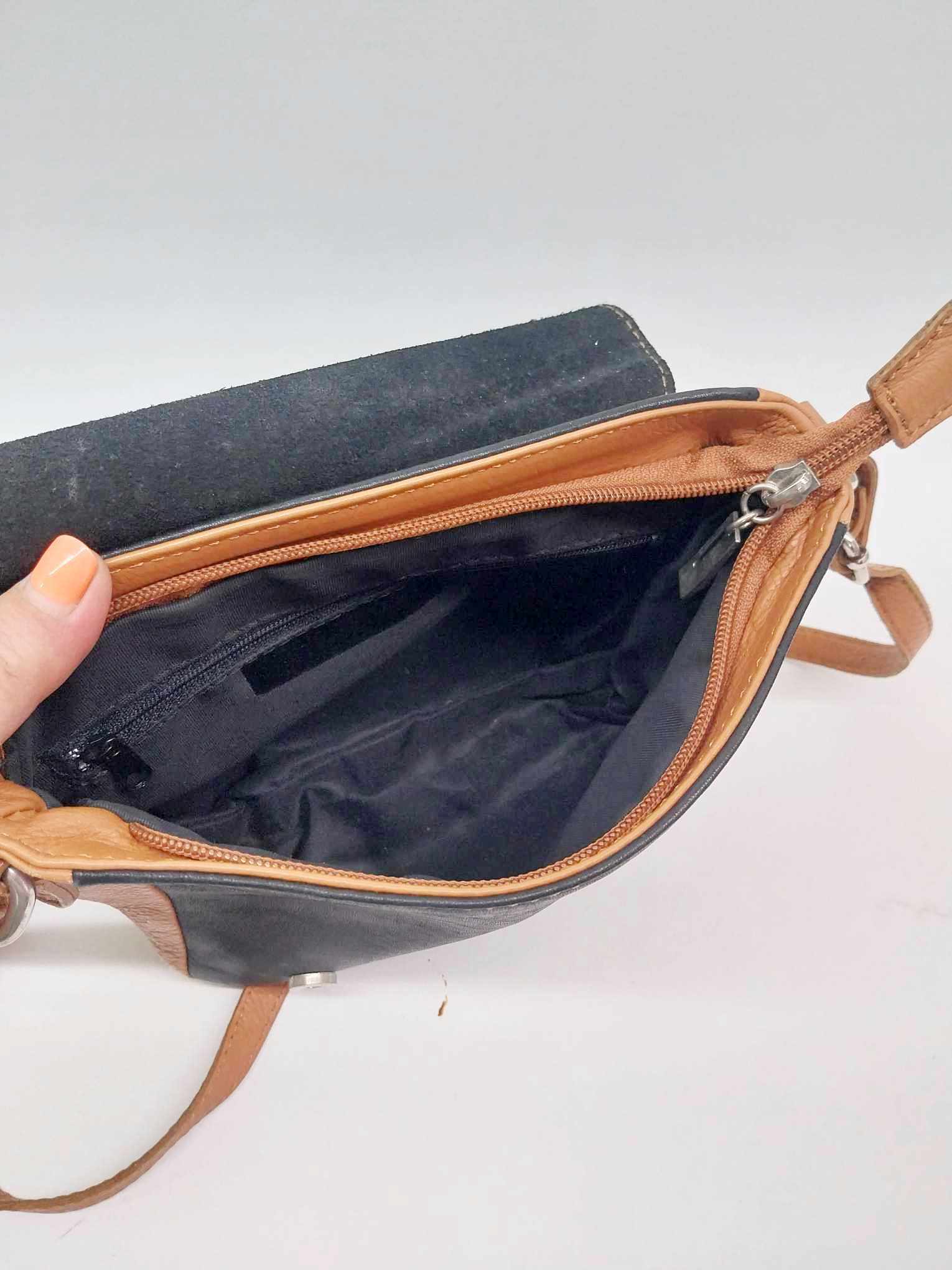 Italian Vintage Two-Tone Leather Satchel Crossbody Bag – Black Brown Handbag