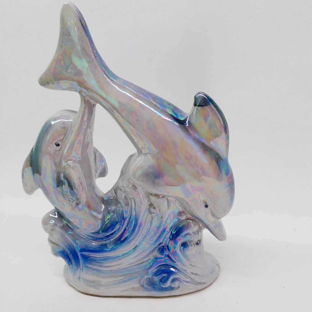80s Vintage porcelain dolphin figurine with gloss finish