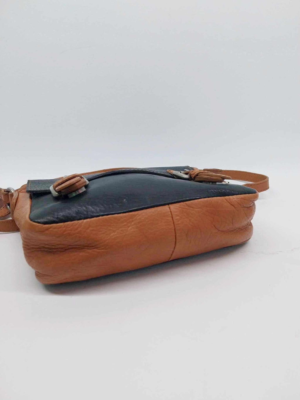 Italian Vintage Two-Tone Leather Satchel Crossbody Bag – Black Brown Handbag