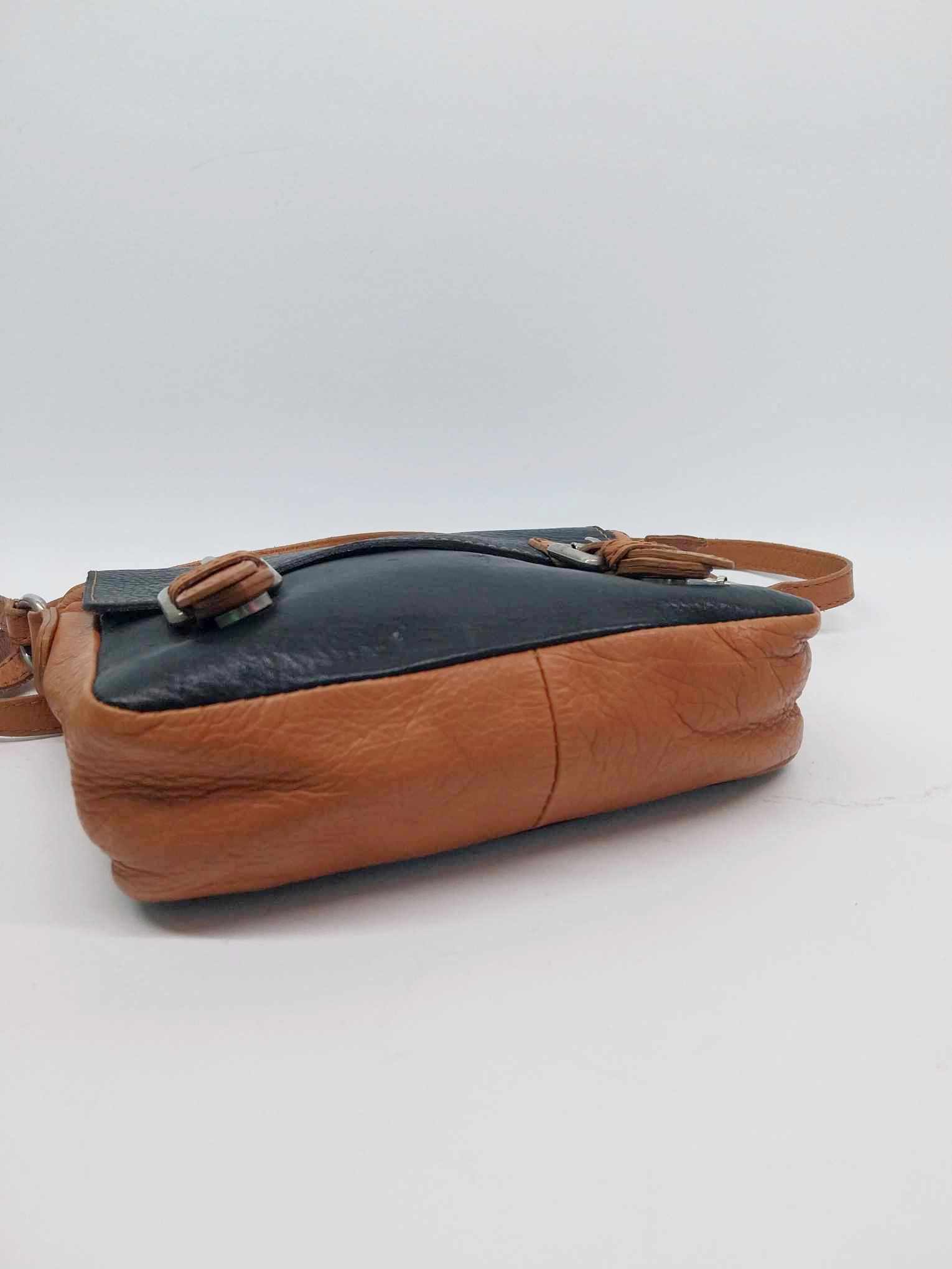 Italian Vintage Two-Tone Leather Satchel Crossbody Bag – Black Brown Handbag