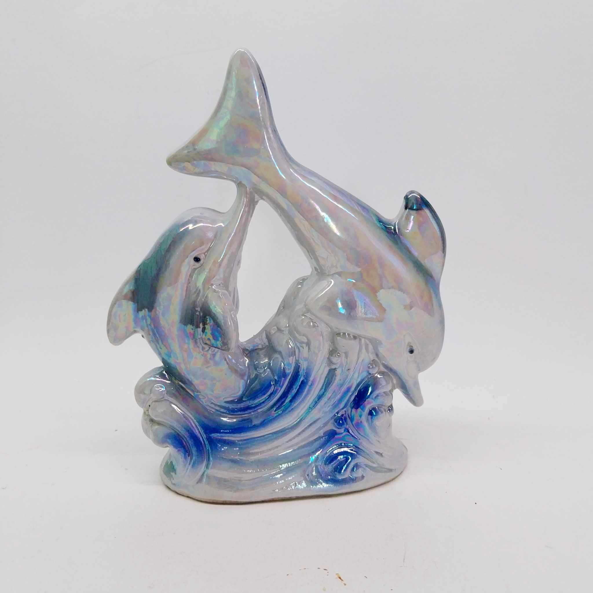 80s Vintage porcelain dolphin figurine with gloss finish