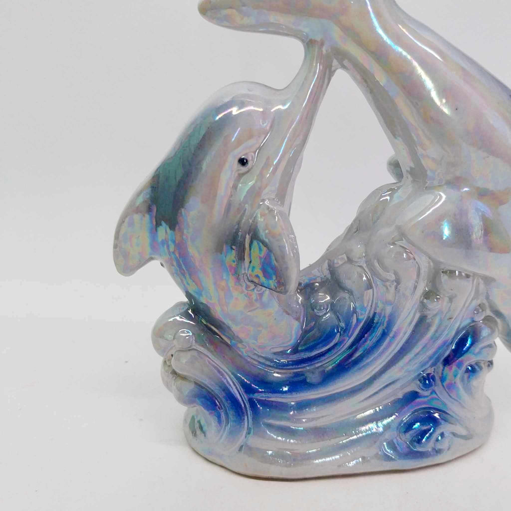 80s Vintage porcelain dolphin figurine with gloss finish