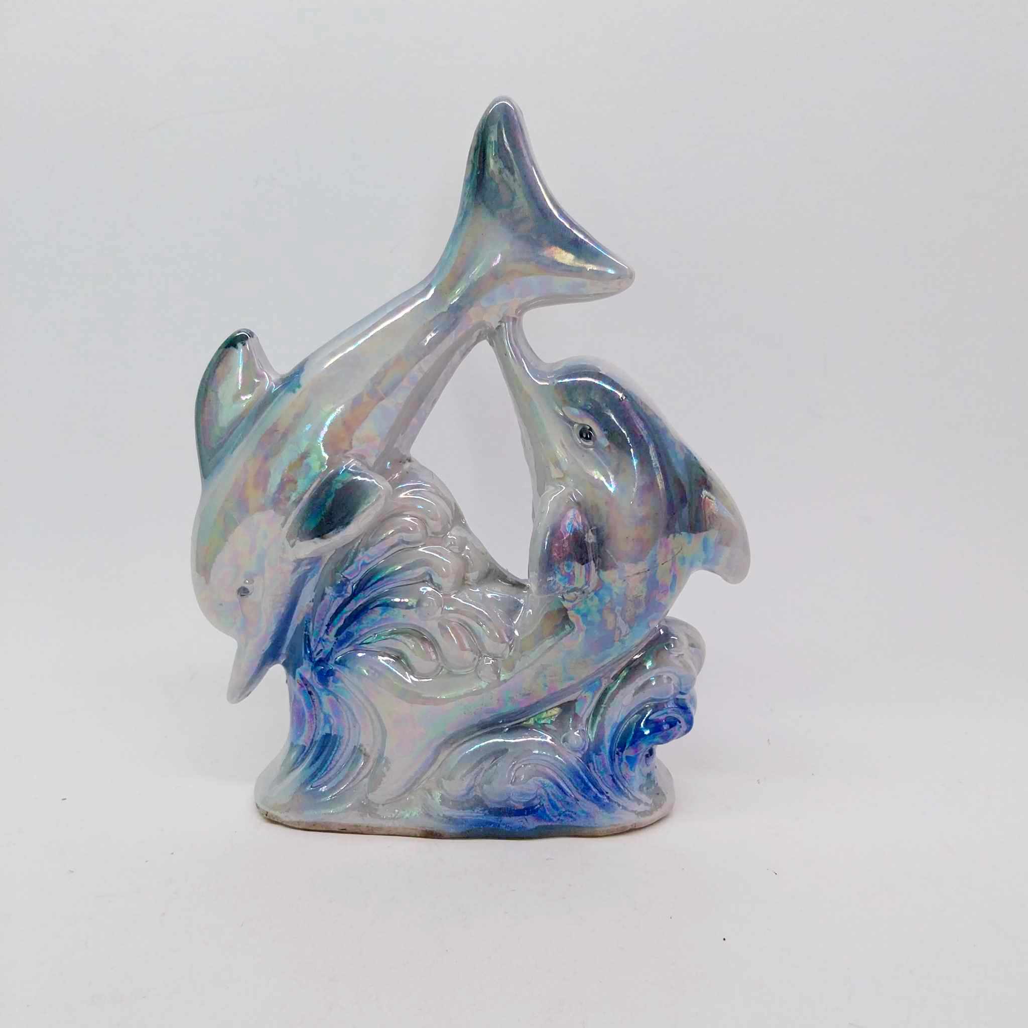 80s Vintage porcelain dolphin figurine with gloss finish