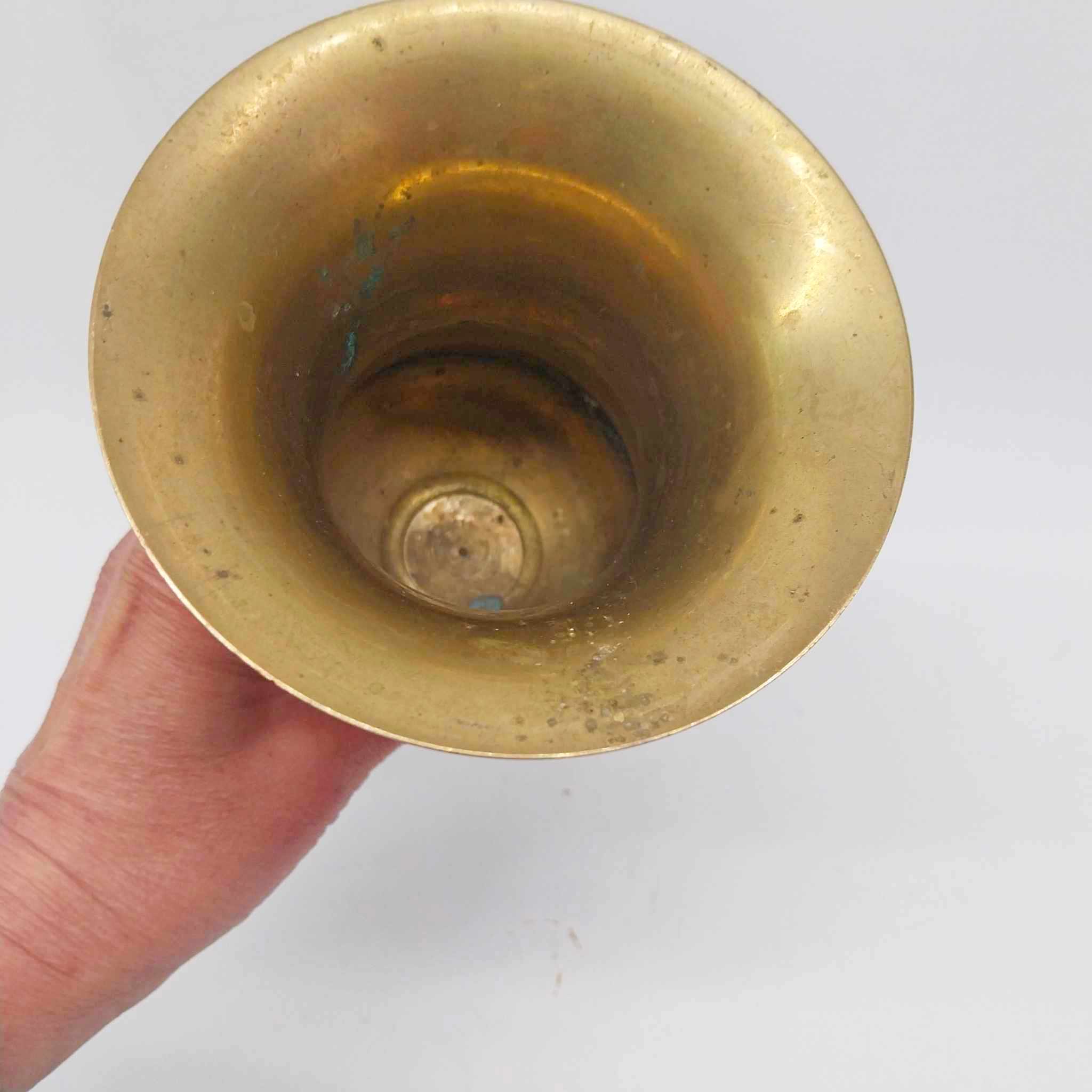 Antique Brass Vase — Ribbed Spiral Relief, Trumpet Neck