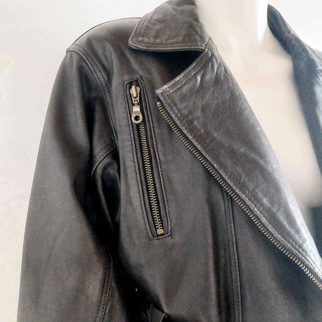 Vintage Black Leather Biker Jacket, Unisex Rocker Jacket