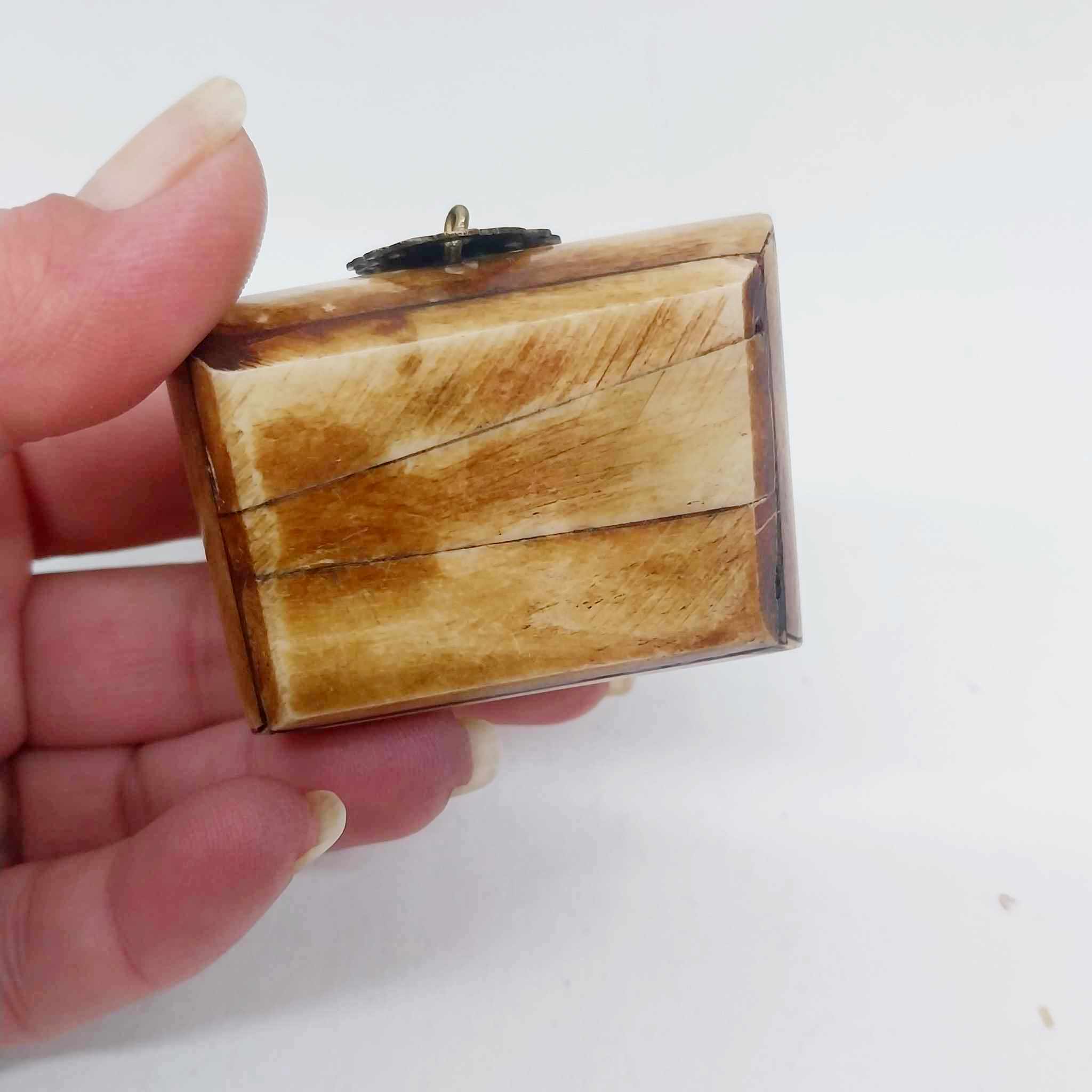 Vintage Natural Bone Jewelry Box with Brass Clasp