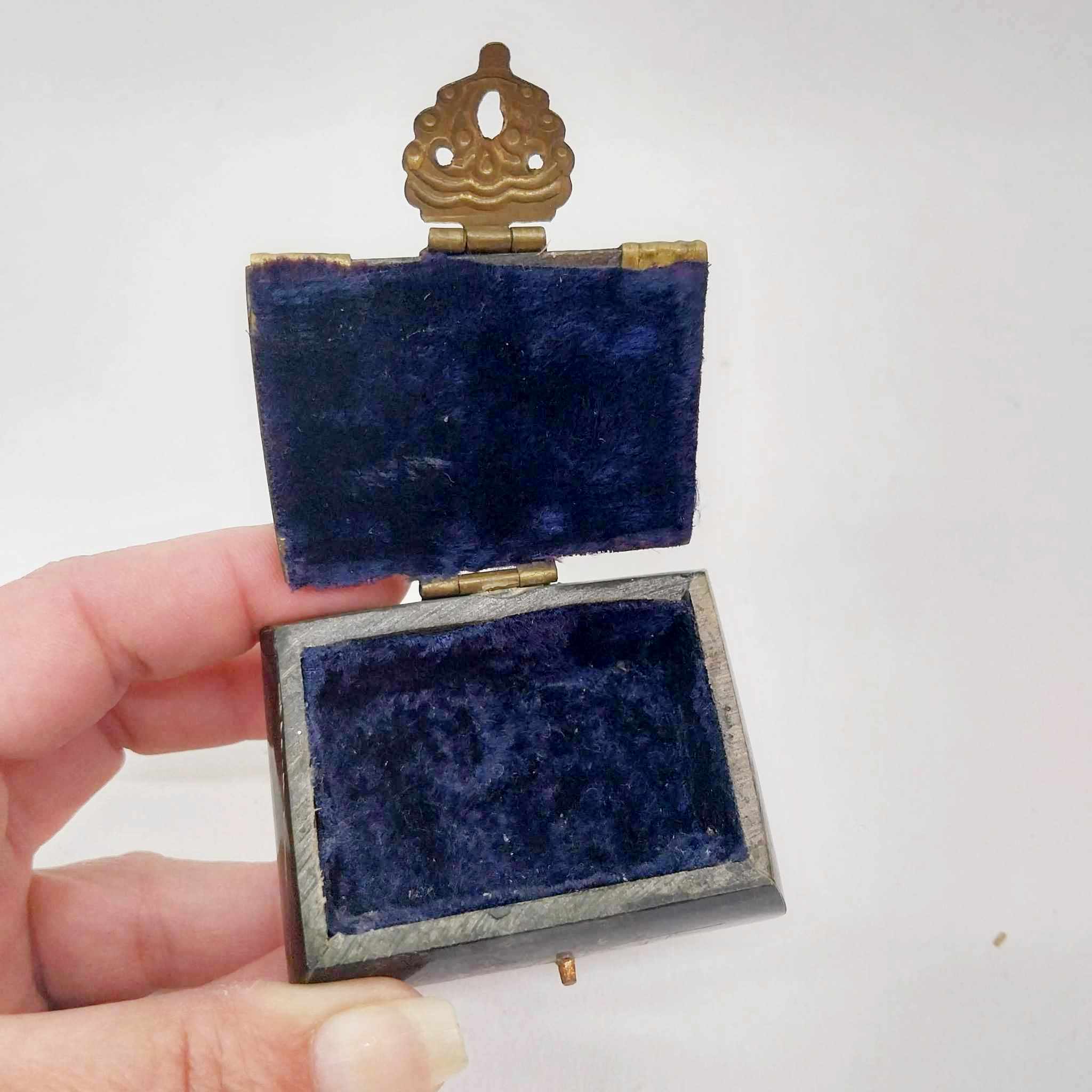 Vintage Bone & Brass Miniature Trinket Box with Lion Clasp