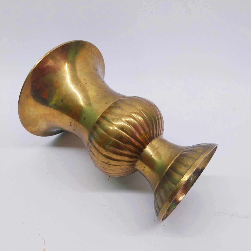 Antique Brass Vase — Ribbed Spiral Relief, Trumpet Neck