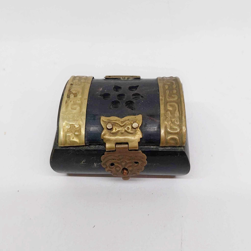 Vintage Bone & Brass Miniature Trinket Box with Lion Clasp