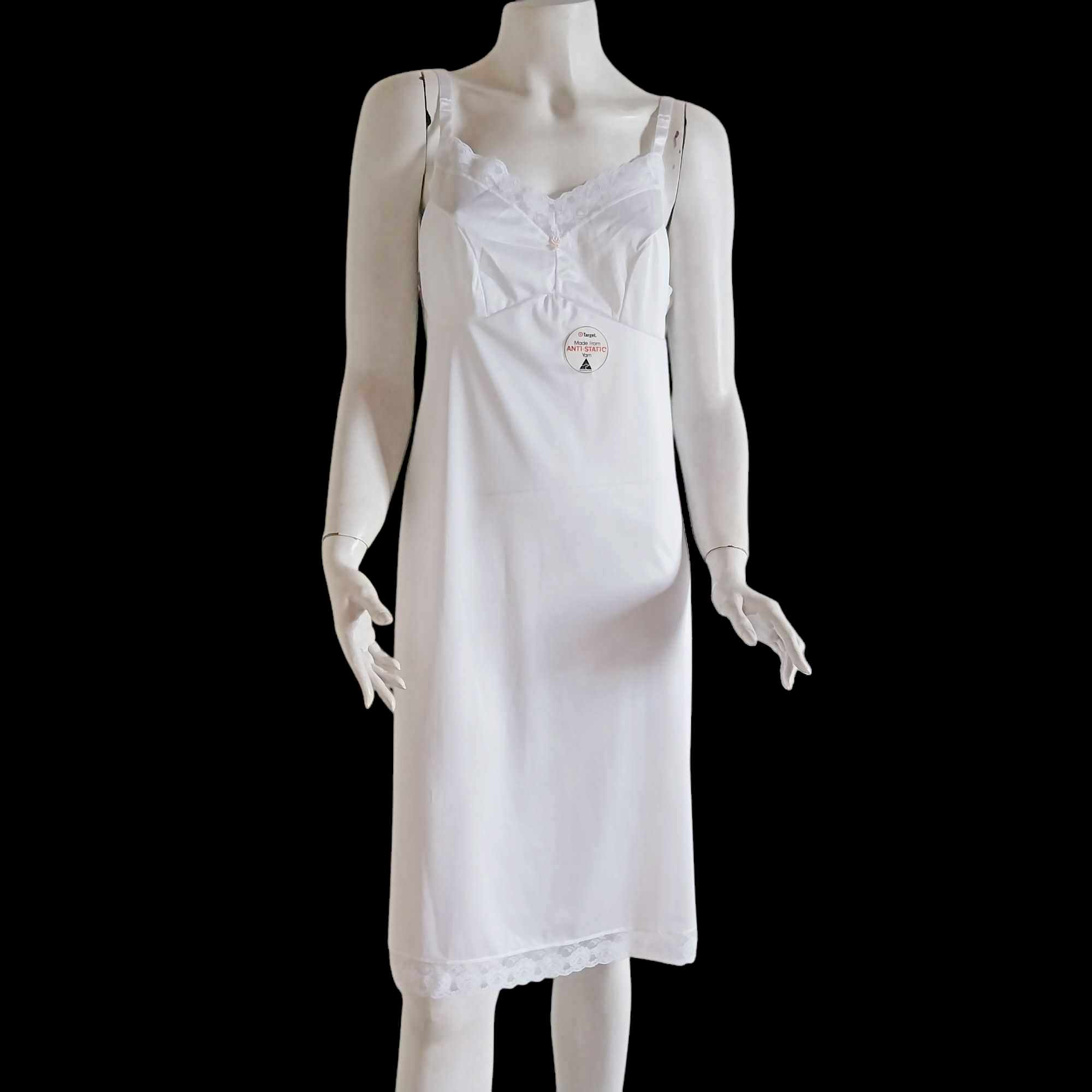 Vintage white full slip by Target Australia on mannequin – front view