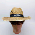 Tequila el Jimador promotional straw cowboy hat with black band and logo, displayed on mannequin head