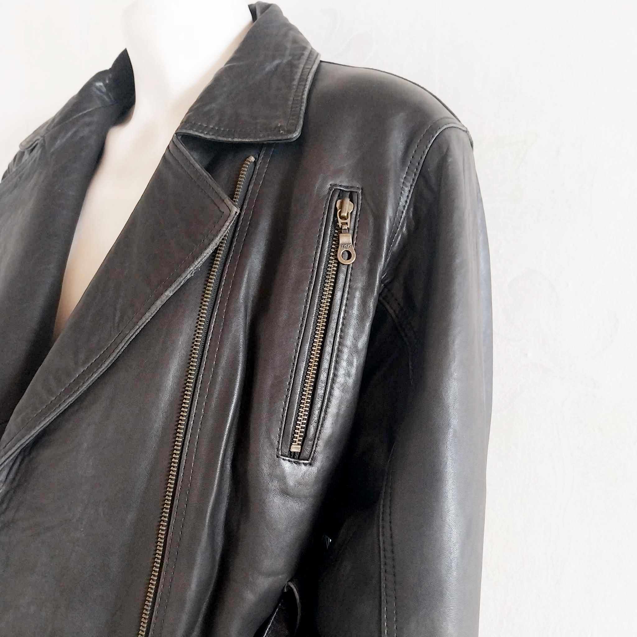 Vintage Black Leather Biker Jacket, Unisex Rocker Jacket