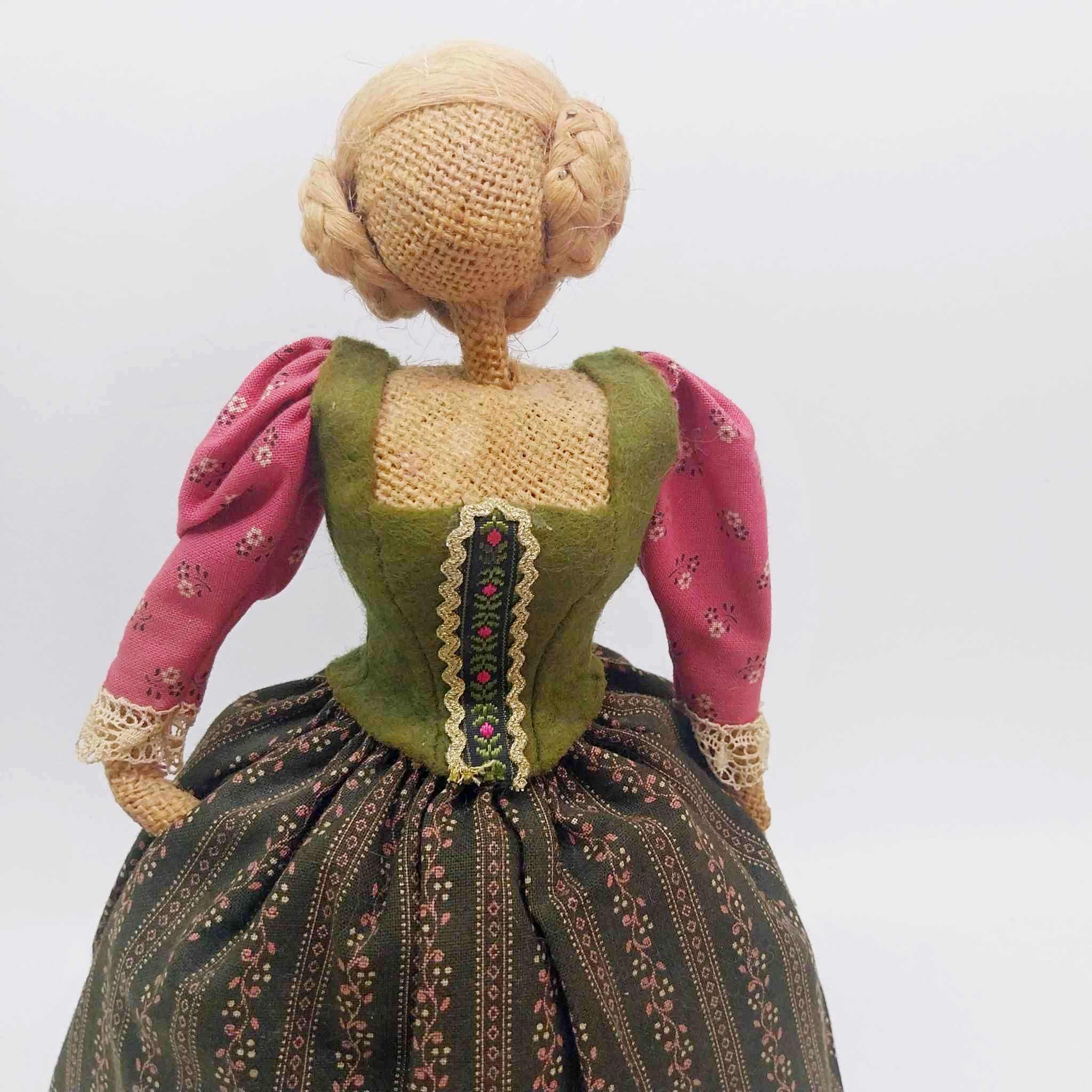 Vintage Handmade Burlap Folk Doll — German Dirndl Costume