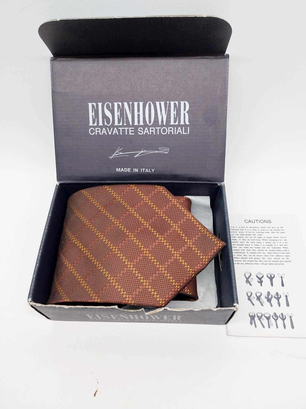 Italian tie EISENHOWER, Silk necktie in box, New, Gift for Men