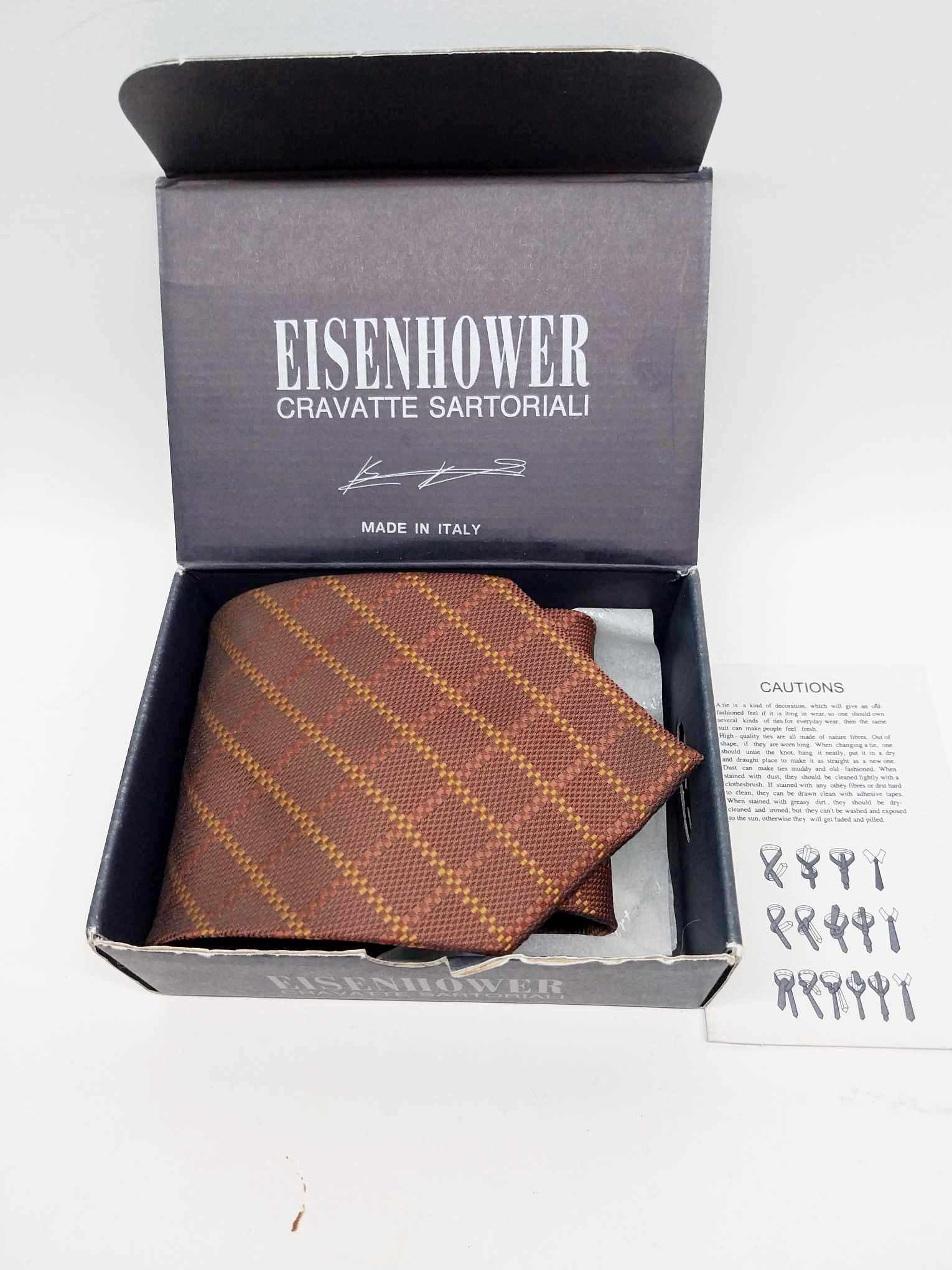 Italian tie EISENHOWER, Silk necktie in box, New, Gift for Men