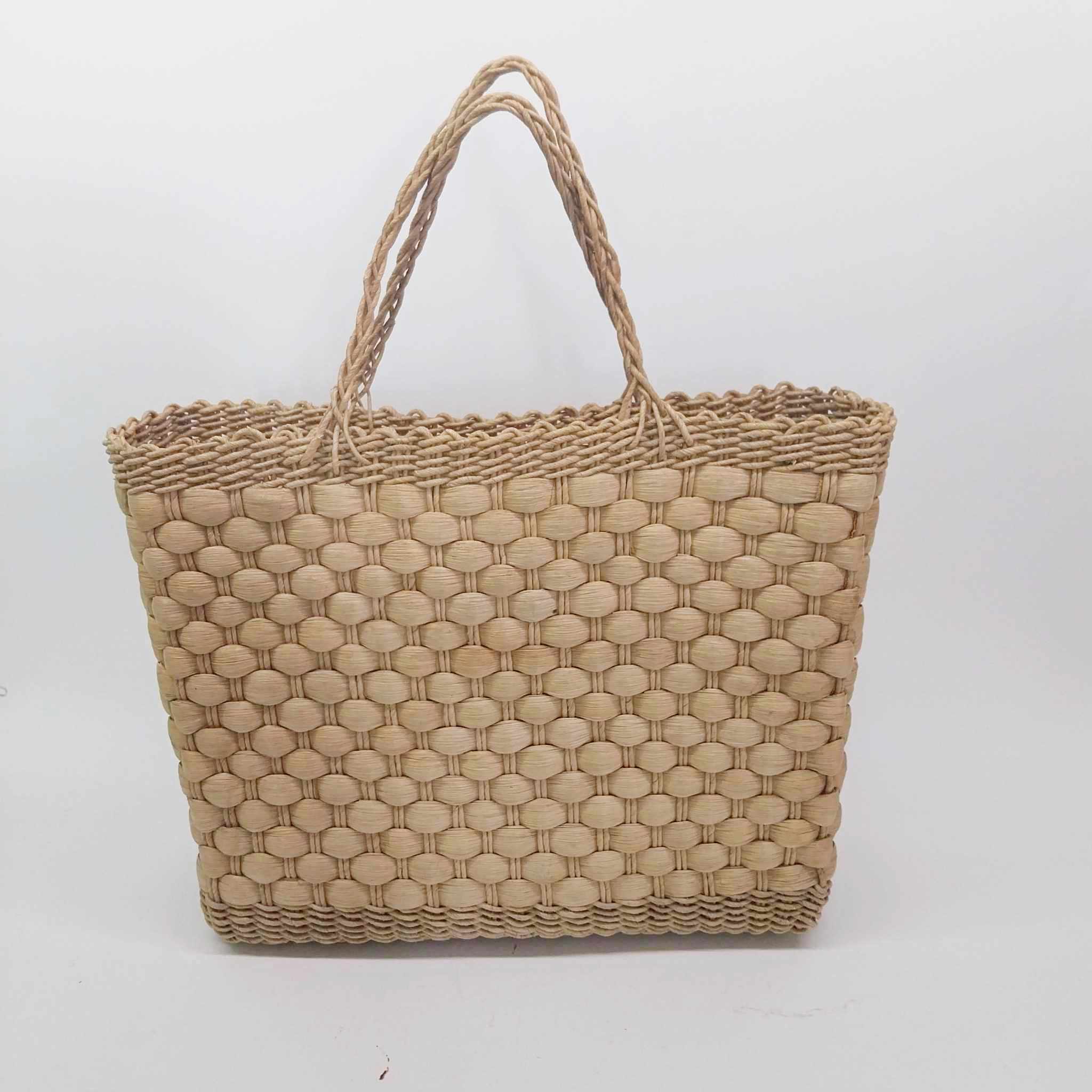 Vintage woven corn leaf bag, Handmade basket made of dried corn leaves