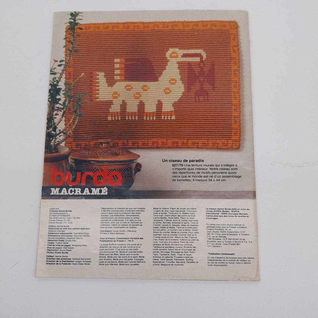 Burda Macramé – Vintage Craft Magazine 1982 (French Edition, E 627)