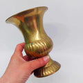 Antique Brass Vase — Ribbed Spiral Relief, Trumpet Neck