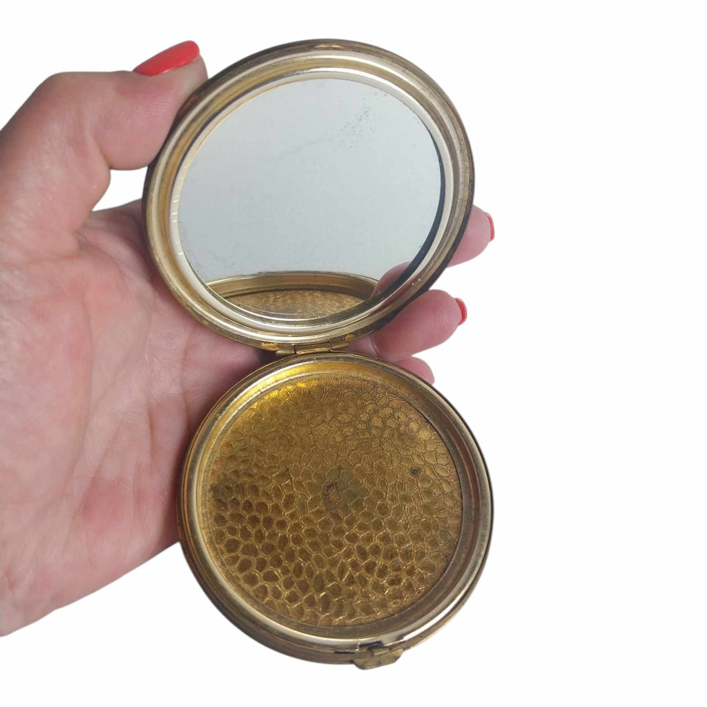 Vintage Brass Powder Compact with Mirror — Noble Patina